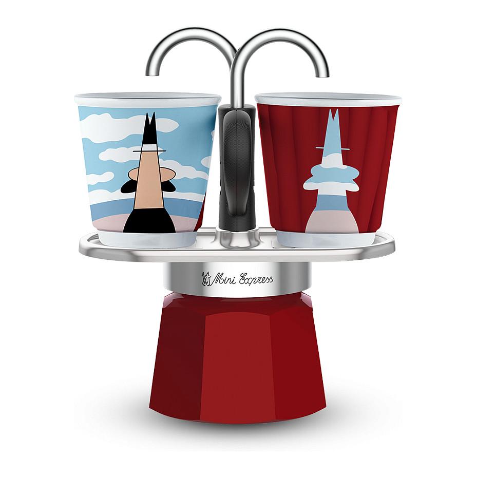 Bialetti Mini Express Magritte mokakande med 2 kopper 90 ml - rød