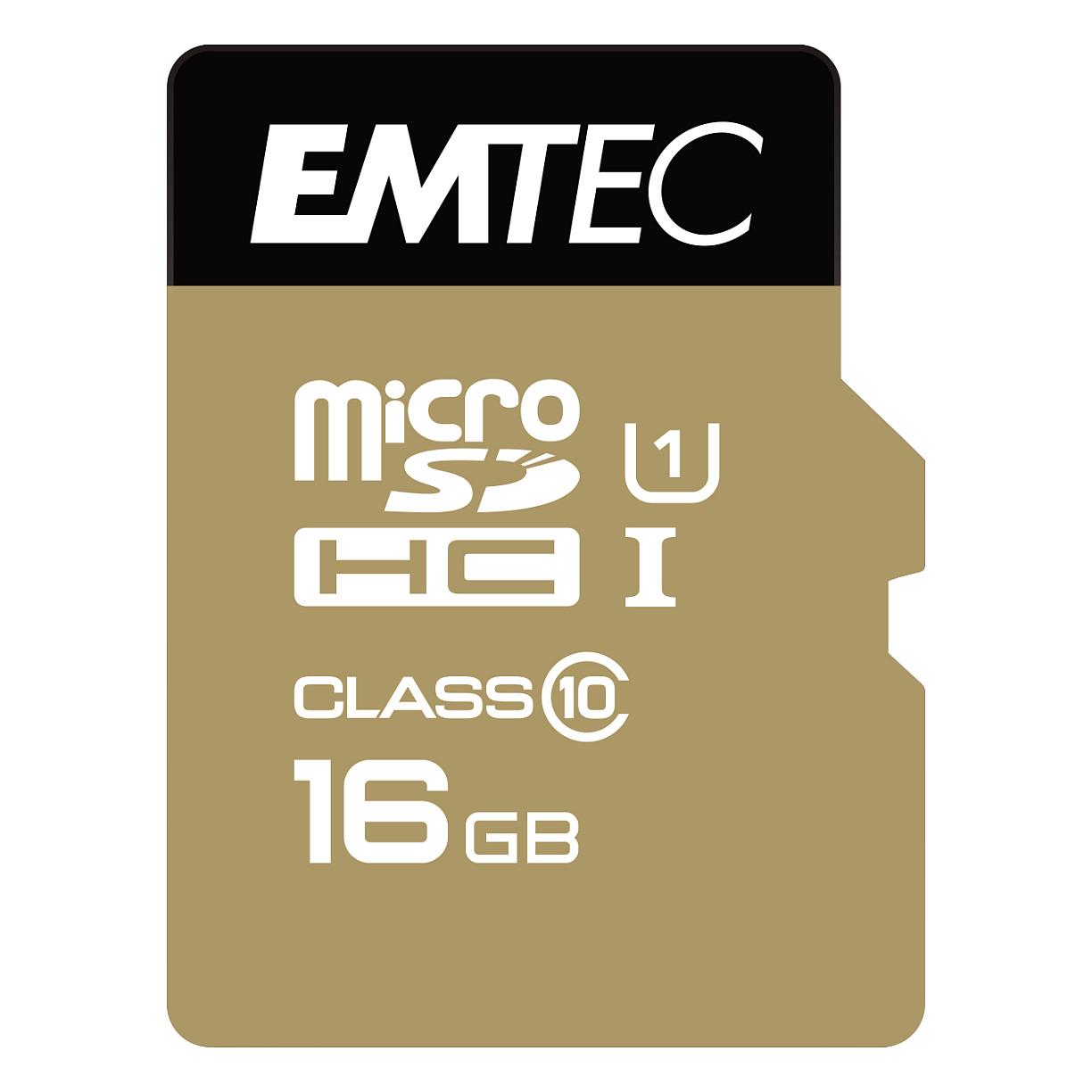 MicroSDHC-kort Emtec Gold+ 16 GB UHS-I U1 med SD-adapter