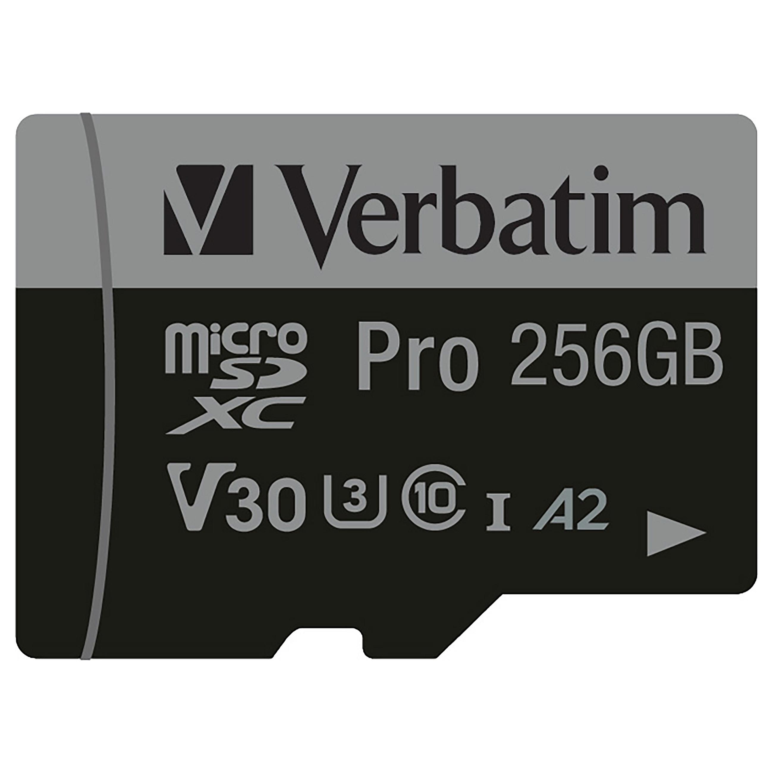 Verbatim PRO U3 - Flashhukommelseskort (microSDXC til SD adapter inkluderet) - 256 GB - A2 / UHS-I U3 / Class10 - microSDXC UHS-I