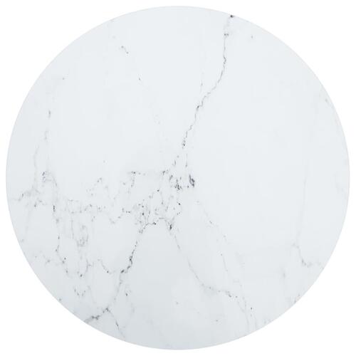 Bordplade Ø70x0,8 cm hærdet glas med marmordesign hvid