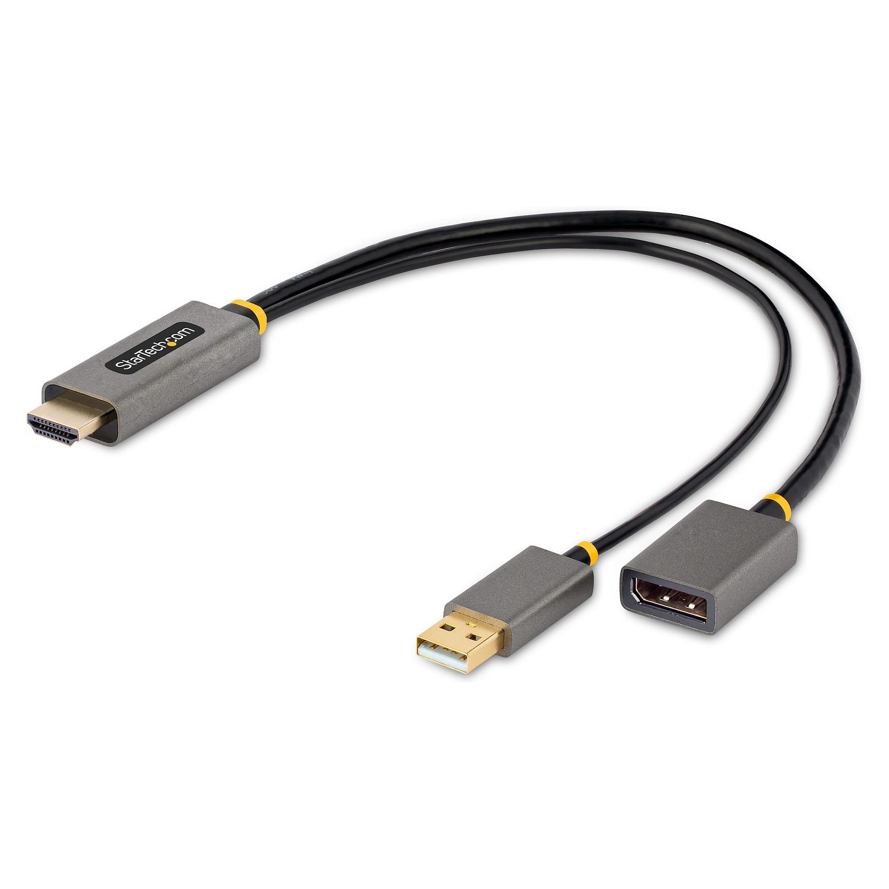 Startech 1ft (30cm) HDMI to DisplayPort Adapter, Active 4K 60Hz HDMI Source to DP Monitor Adapter Cable, USB Bus Powered, HDMI 2.0 to DisplayPort Converter for Laptops/PC - Supports HDR and Ultrawide Displays (128-HDMI-DISPLAYPORT) - Adapterkabel - HDMI, USB (kun strøm) han til DisplayPort hun - 30 cm - grå, sort - aktiv, 4K60 Hz (3840 x 2160) support, envejs