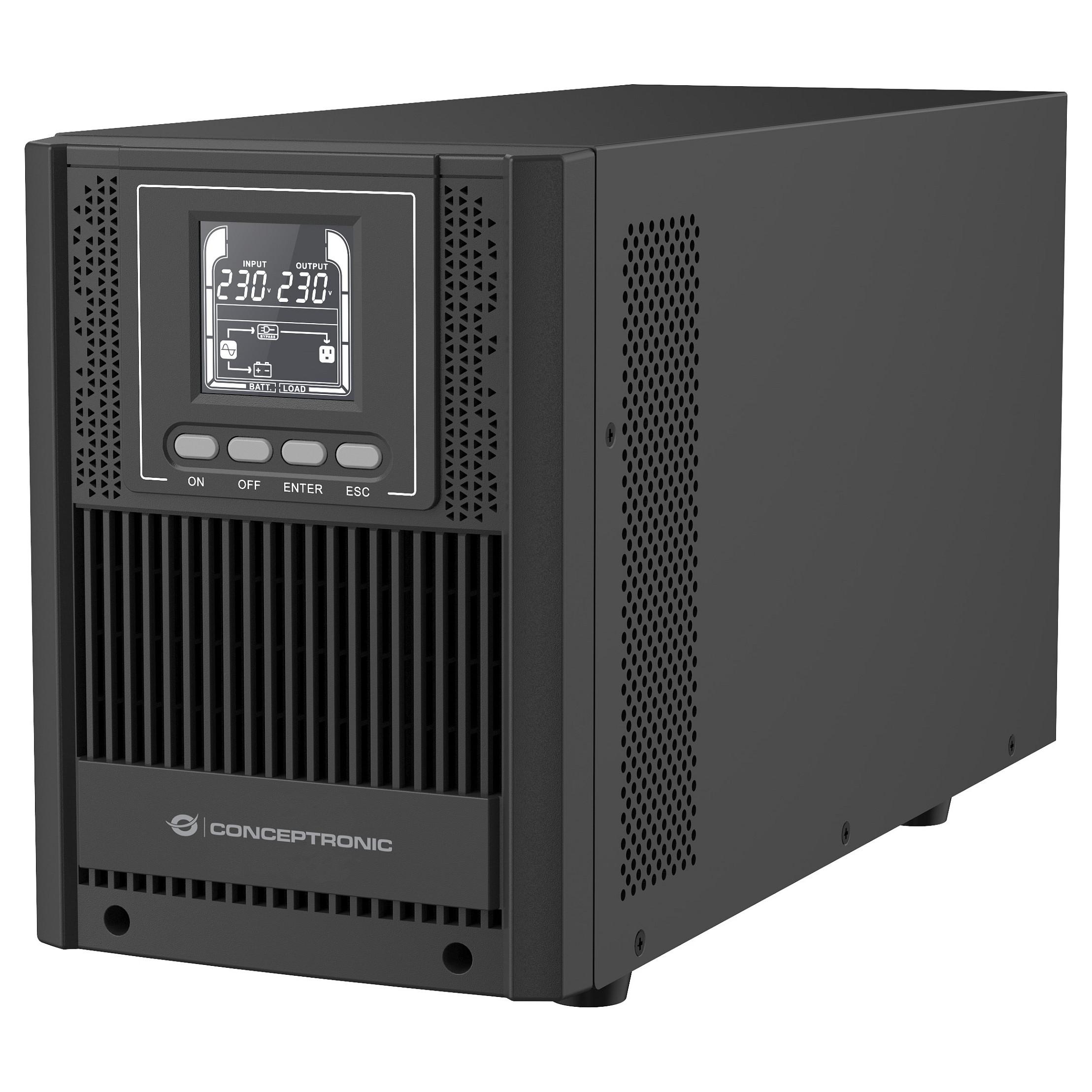 Conceptronic ZEUS52ES2K online tower UPS 2000 VA 1800 W med Schuko og LCD-display