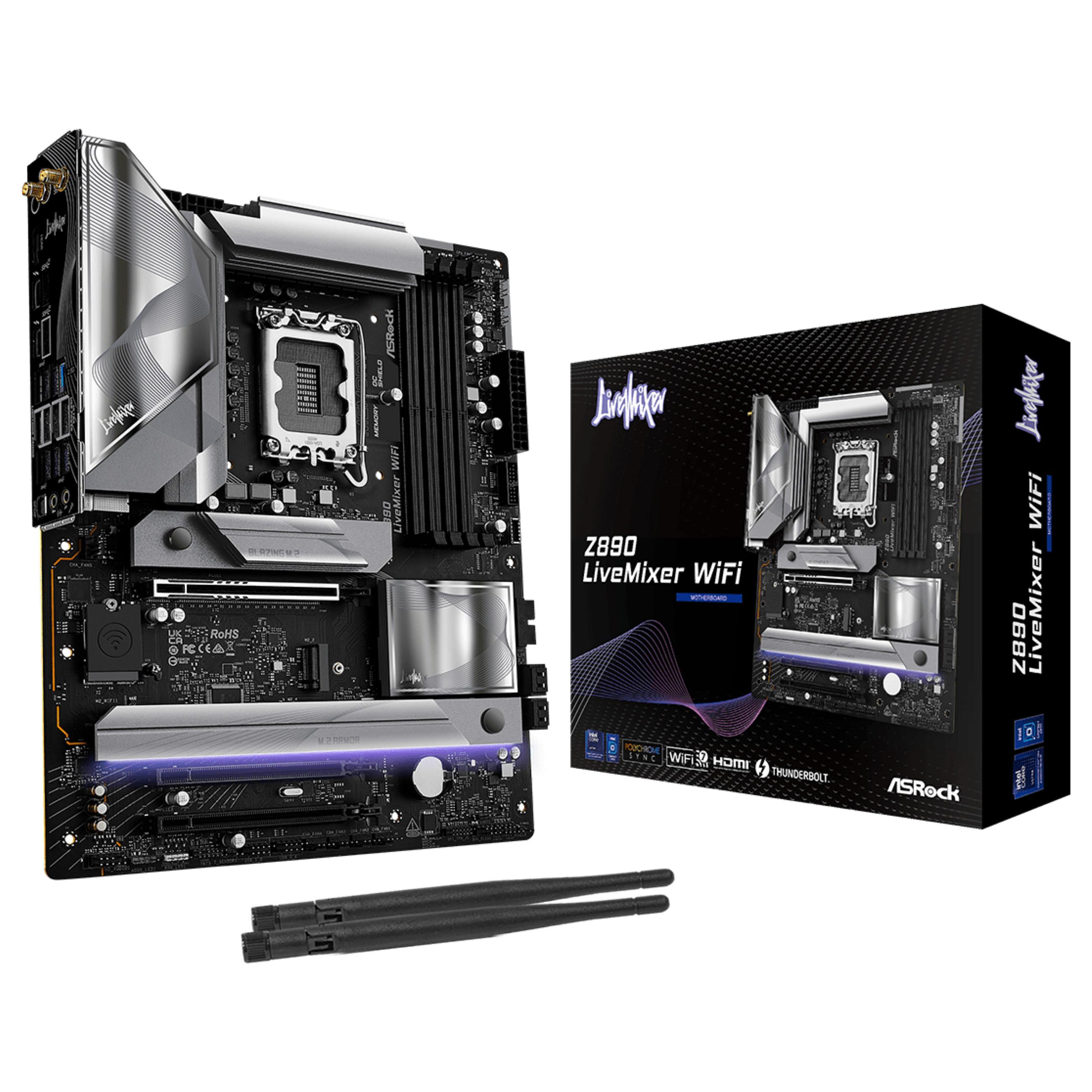 ASRock Z890 LiveMixer WiFi - Bundkort - ATX - LGA1851 sokkel - Z890 Chipset - USB4, USB 3.2 Gen 2, USB 3.2 Gen 1 - 2.5 Gigabit LAN, Wi-Fi 7, Bluetooth - onboard grafik (CPU påkrævet) - HD Audio (8-kanaler)