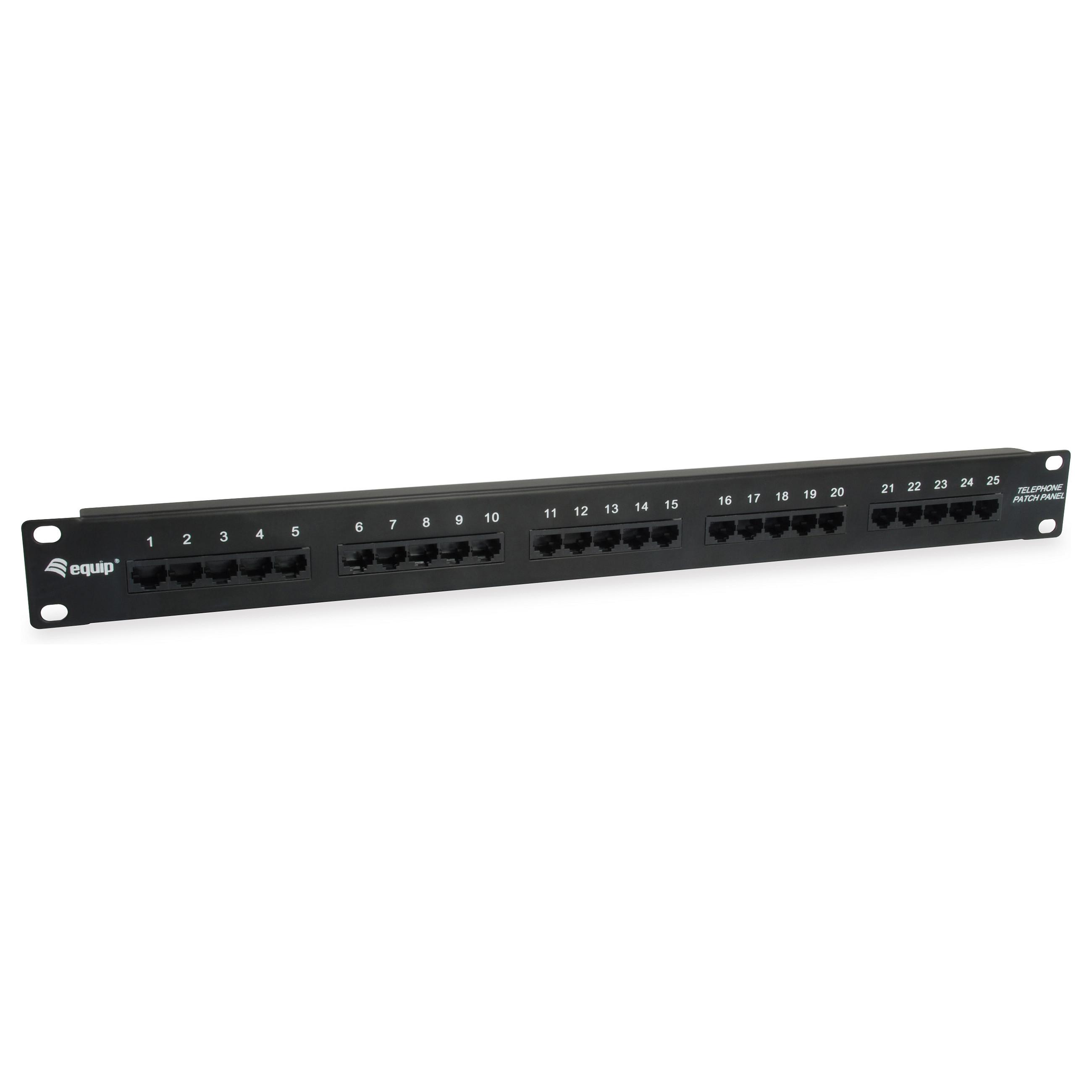 EQUIP Cat.3 RJ45 ISDN-patchpanel 1U til rackmontering, sort
