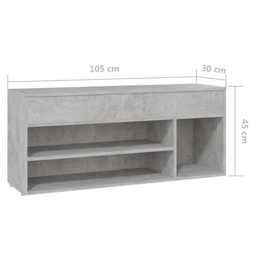 Skobænk 105x30x45 cm spånplade betongrå