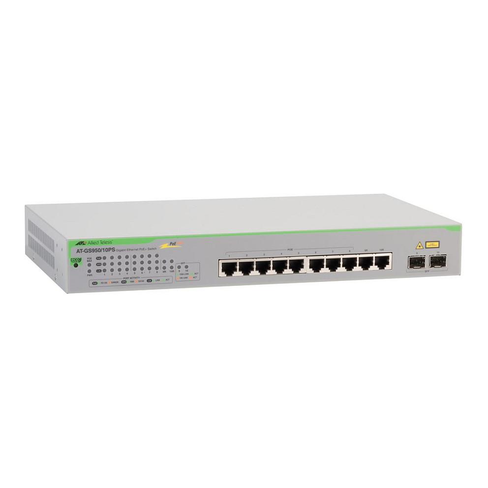 Allied Telesis AT GS950/10PS V2 - Switch - smart - 8 x 10/100/1000 (PoE+) + 2 x 1000Base-X - desktop, monterbar på stativ, væg-monterbar - PoE+ (75 W)