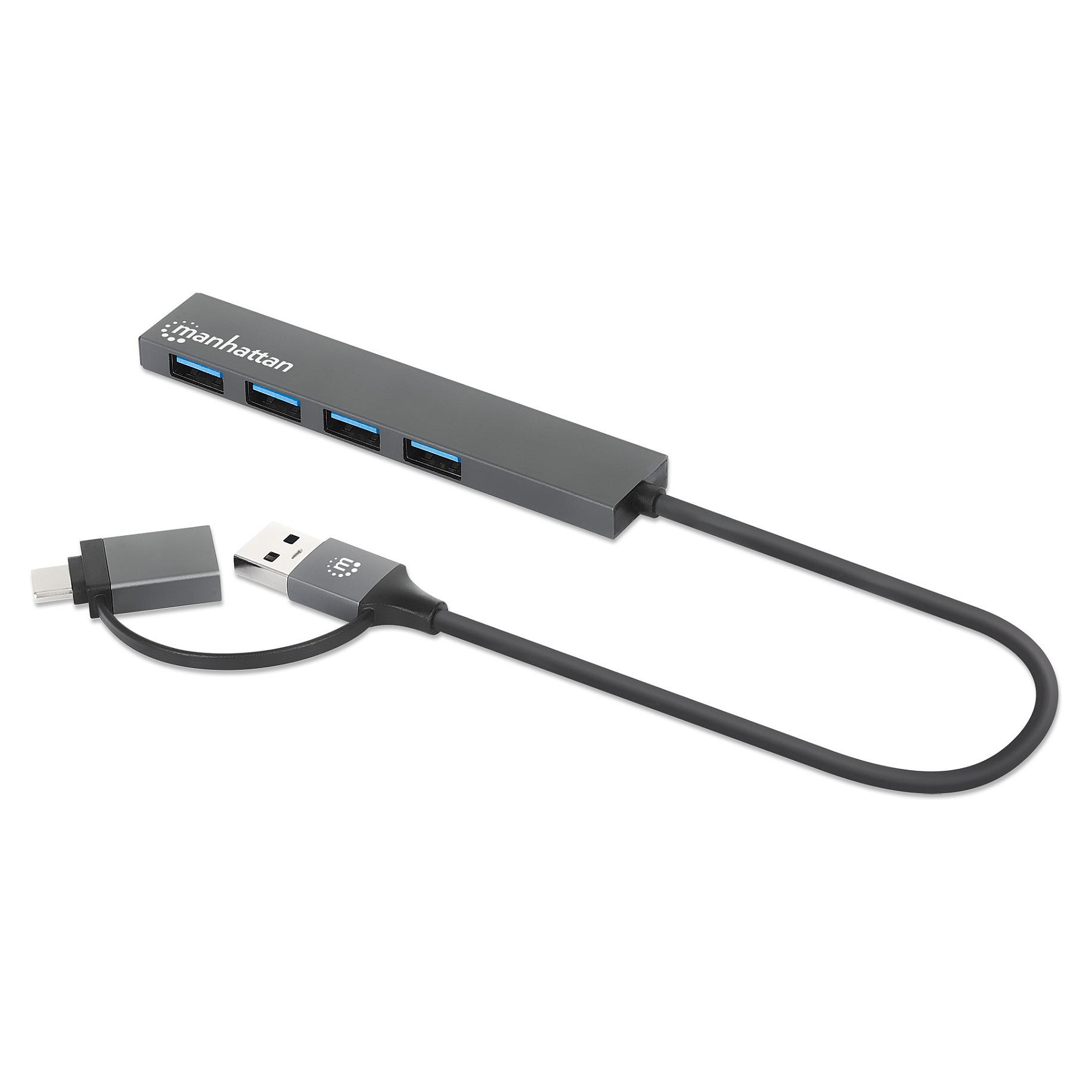 USB-hub Manhattan 4-port USB 3.0 Combo - grå