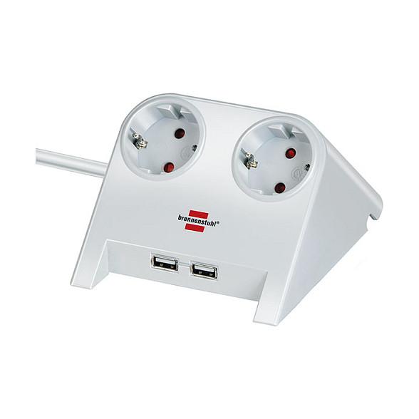 brennenstuhl Desktop strømstik 2x til bordet Gummifødder og 2x USB Poleret hvid TYPE F