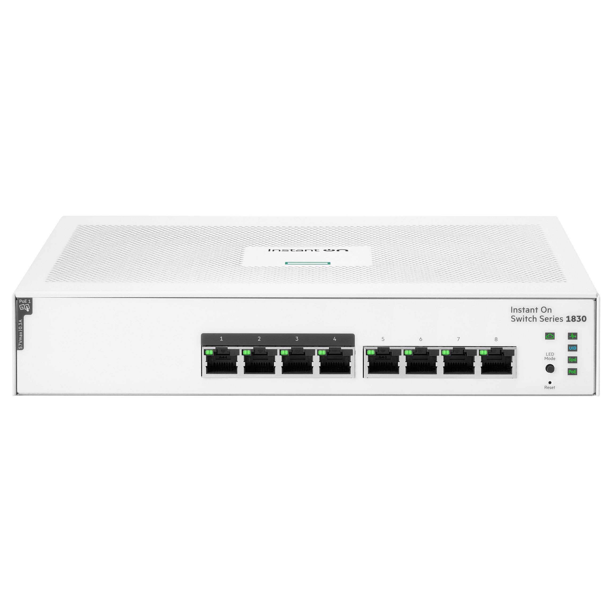 HPE Networking Instant On 1830 8G 4p Class4 PoE 65W Switch - Switch - smart - 4 x 10/100/1000 + 4 x 10/100/1000 (PoE+) - desktop, monterbar på stativ - PoE+ (65 W)