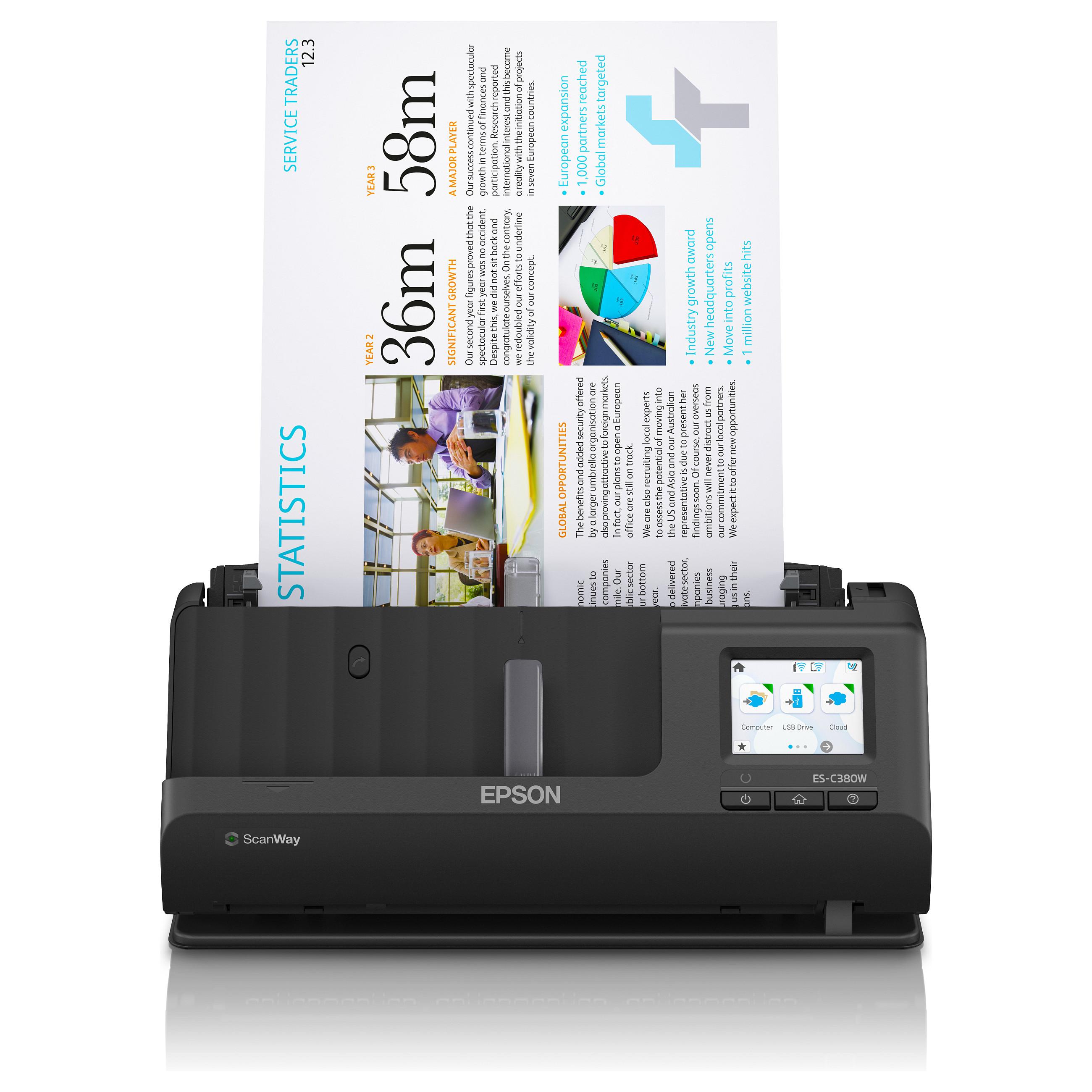 Epson ES-C380W - Scanner med papirfødning - Duplex - A4/Legal - 600 dpi x 600 dpi - ADF (20 sider) - op til 3500 scanninger pr. dag - USB 2.0, Wi-Fi(n)