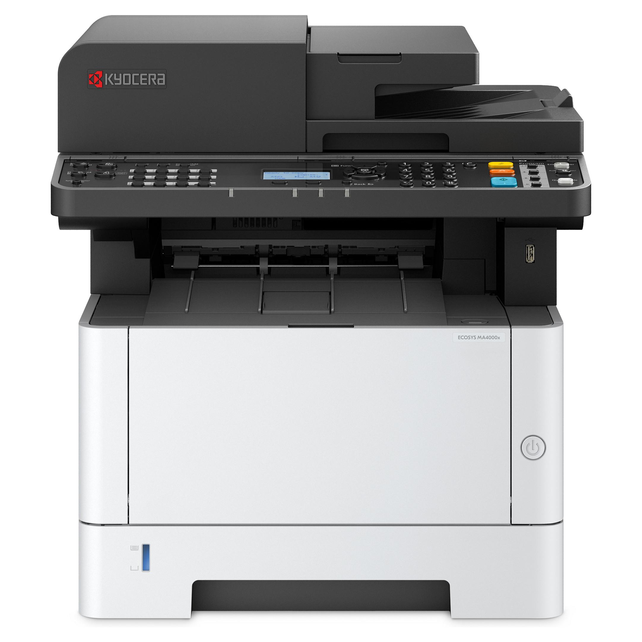 Kyocera ECOSYS MA4000x - Multifunktionsprinter - S/H - laser - Legal (216 x 356 mm)/A4 (210 x 297 mm) (original) - A4/Legal (medie) - op til 40 spm (kopiering) - op til 40 spm (udskriver) - 350 ark - USB 2.0, Gigabit LAN, USB vært