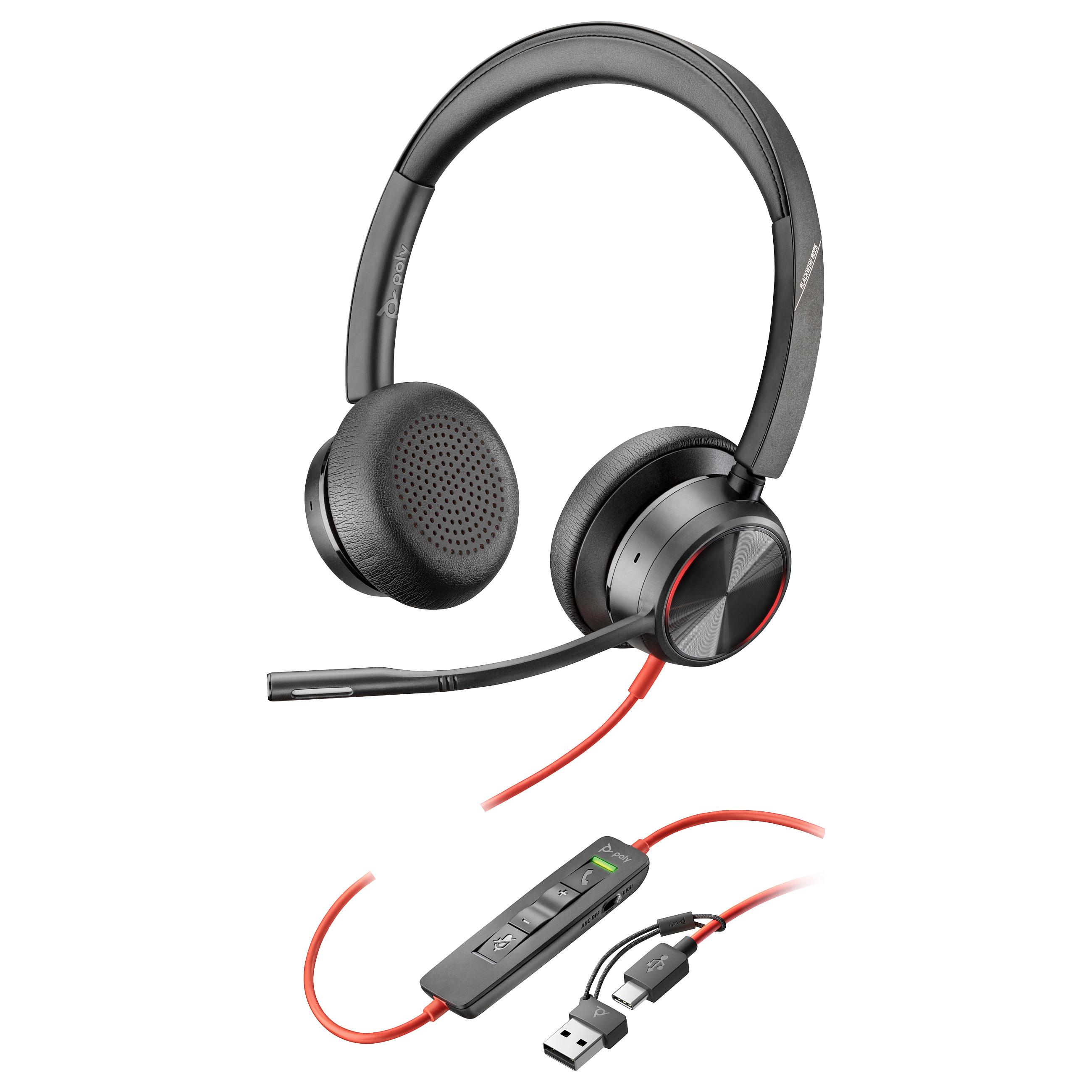 HP Poly Blackwire 8225 - Blackwire 8200 series - headset - på øret - kablet - aktiv støjfjerning - USB-C - sort - Zoom Certified, UC-certificeret