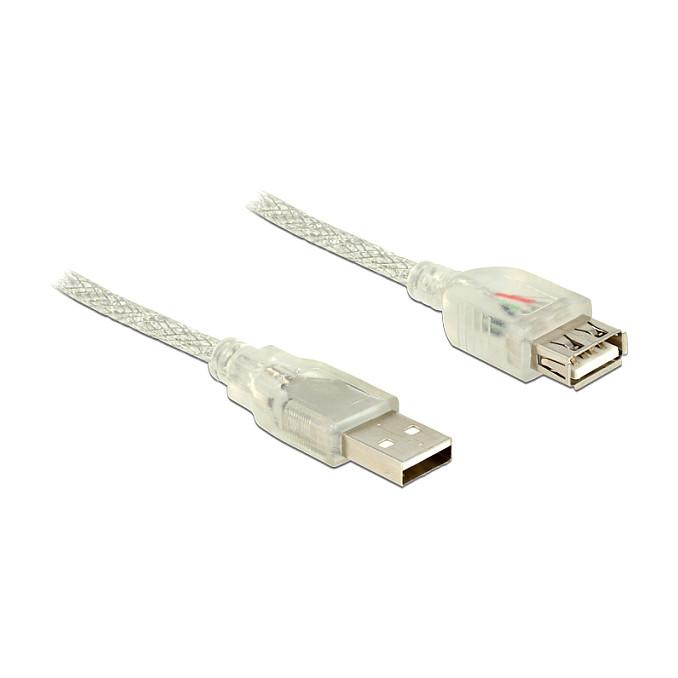 USB-forlængerkabel DeLOCK USB 2.0 Type-A han til Type-A hun 0,5 m - transparent