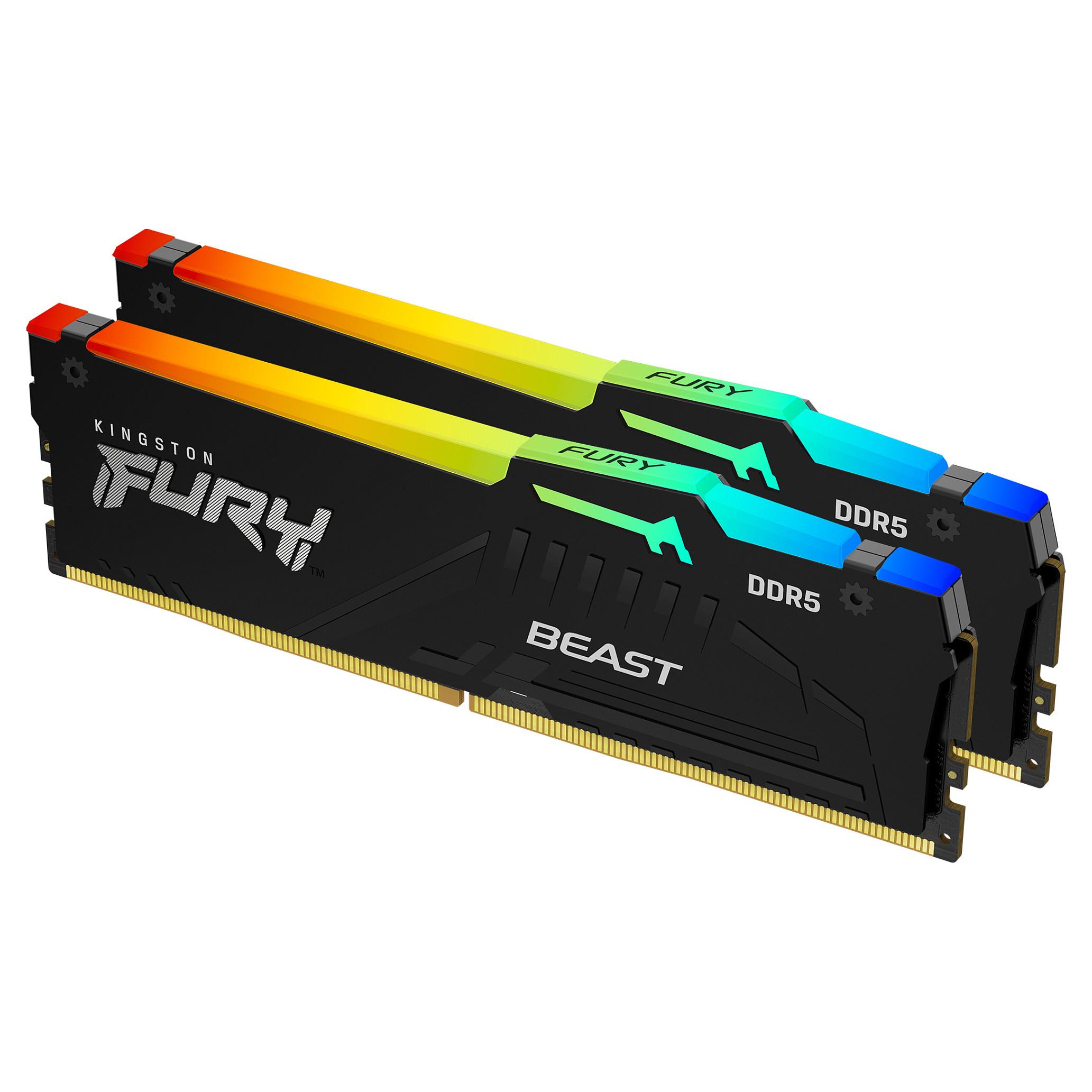 Kingston FURY Beast RGB DDR5-5600 - 16GB - CL40 - Dual Channel (2 pcs) - Intel XMP - Sort med RGB