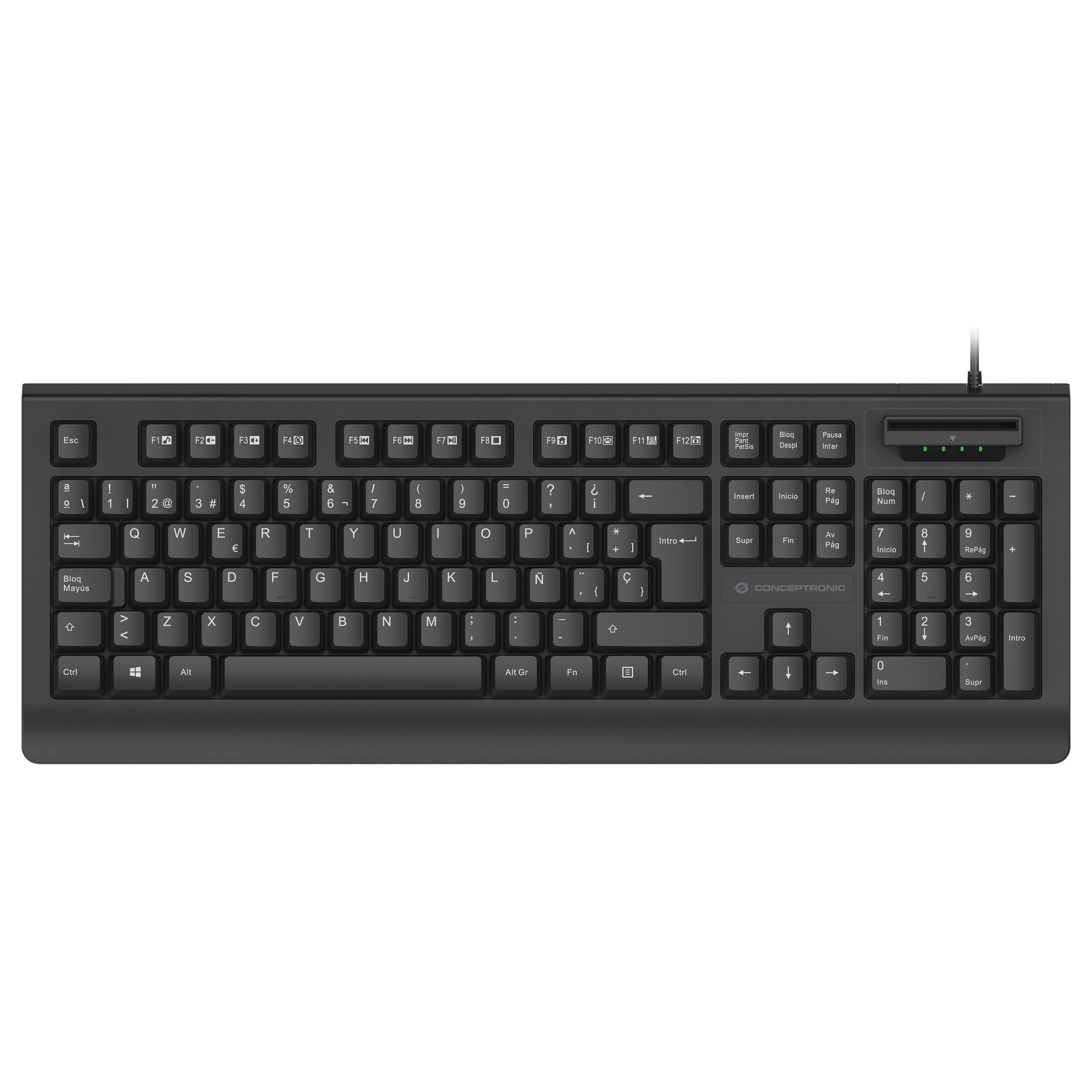 USB-tastatur Conceptronic KAYNE01ES med Smart ID-kortlæser - spansk, sort
