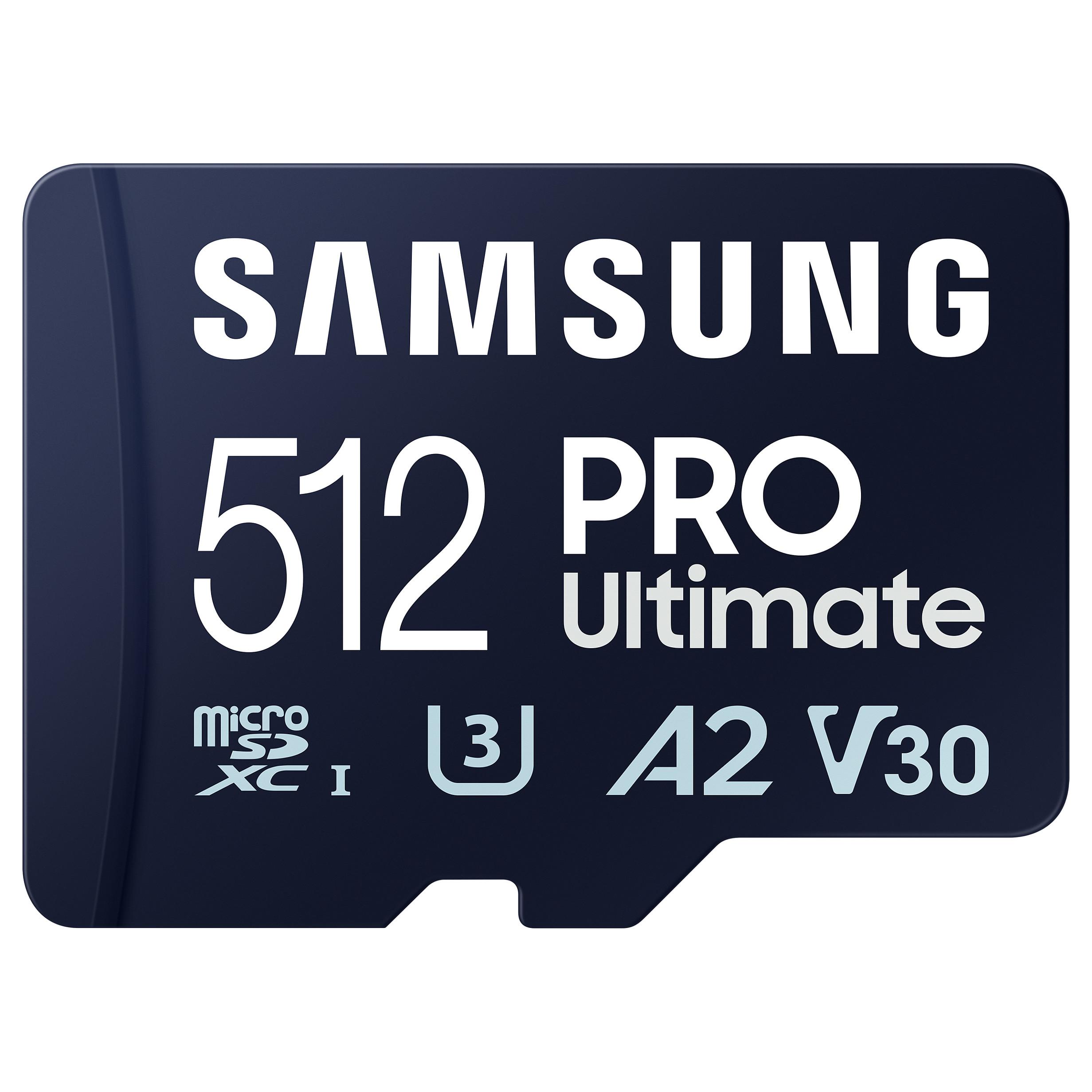 Samsung PRO Ultimate MB-MY512SA - Flashhukommelseskort (SD adapter inkluderet) - 512 GB - A2 / Video Class V30 / UHS-I U3 - microSDXC UHS-I - blå