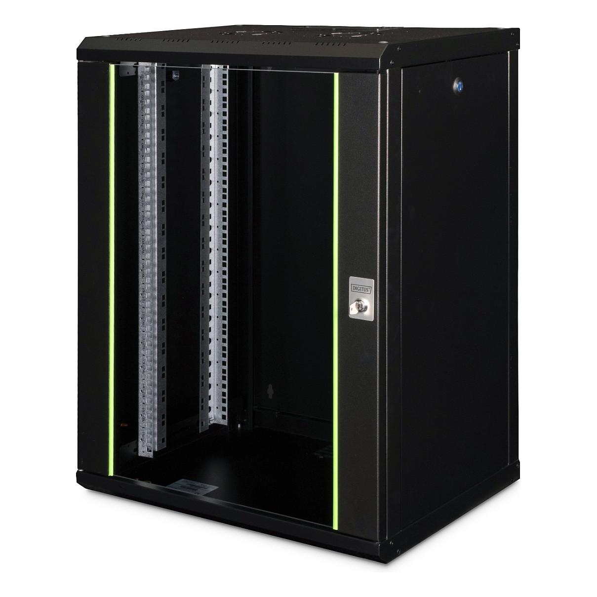 DIGITUS Unique Series vægmonteret rackskab 16U - 600 mm, sort med glasdør