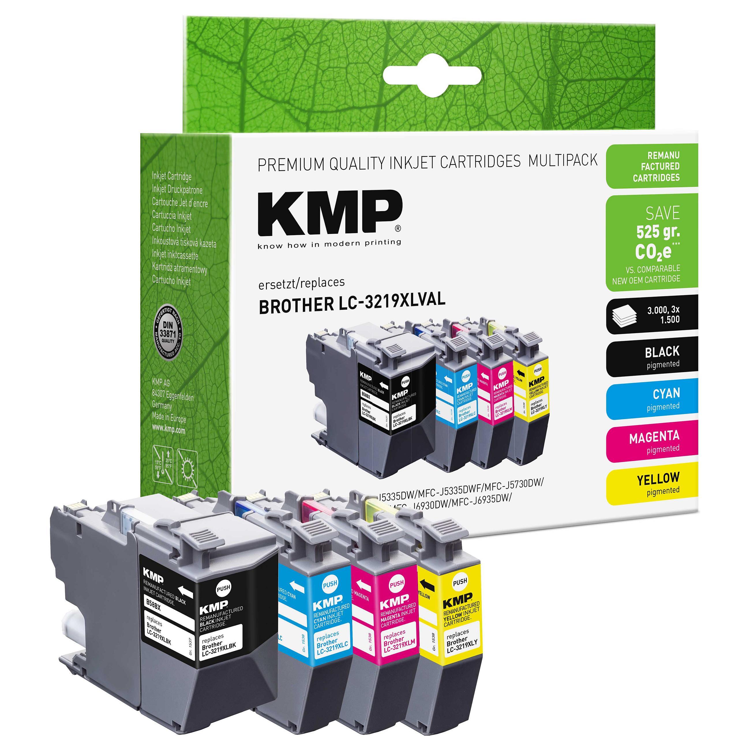 KMP kompatible blækpatroner multipakke til Brother LC3219XLVAL - 4 stk. sort/cyan/magenta/gul