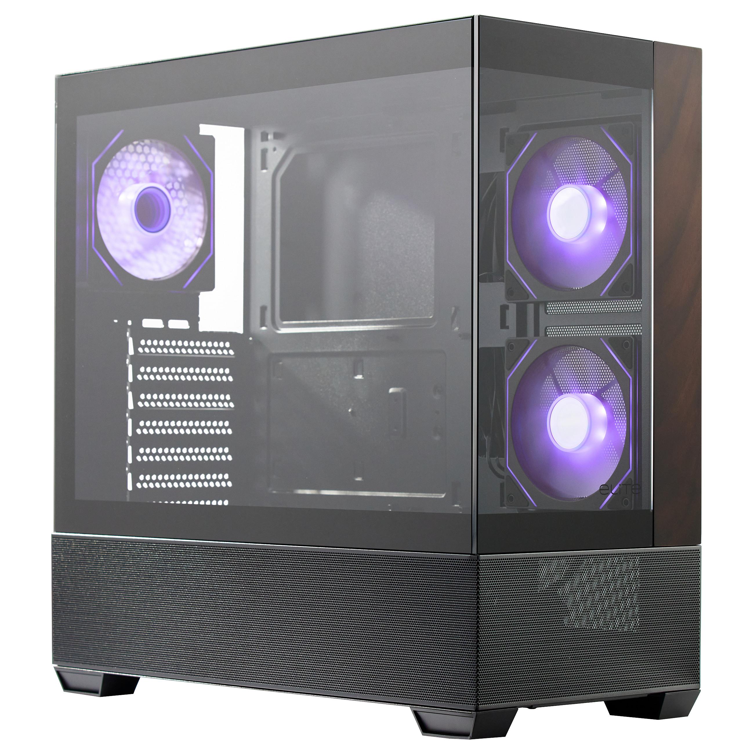 Cooler Master Elite 690 Wood - Mid tower - ATX - sidepanel med vindue (hærdet glas) - ingen strømforsyning (ATX) - sort - USB/Lyd