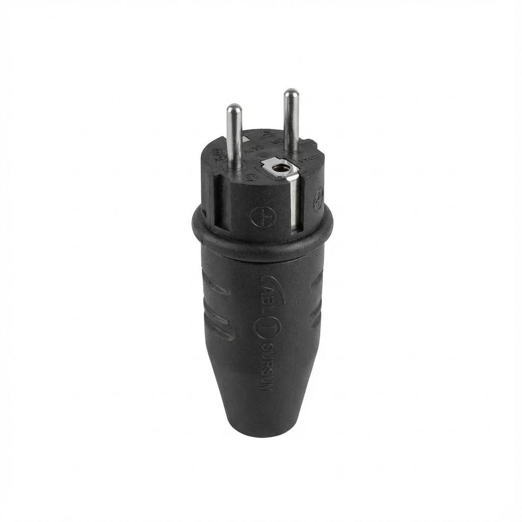 Original plug, SCHUKO & French/Belgian, rubber (TPE), black, IP44, Typ 1506