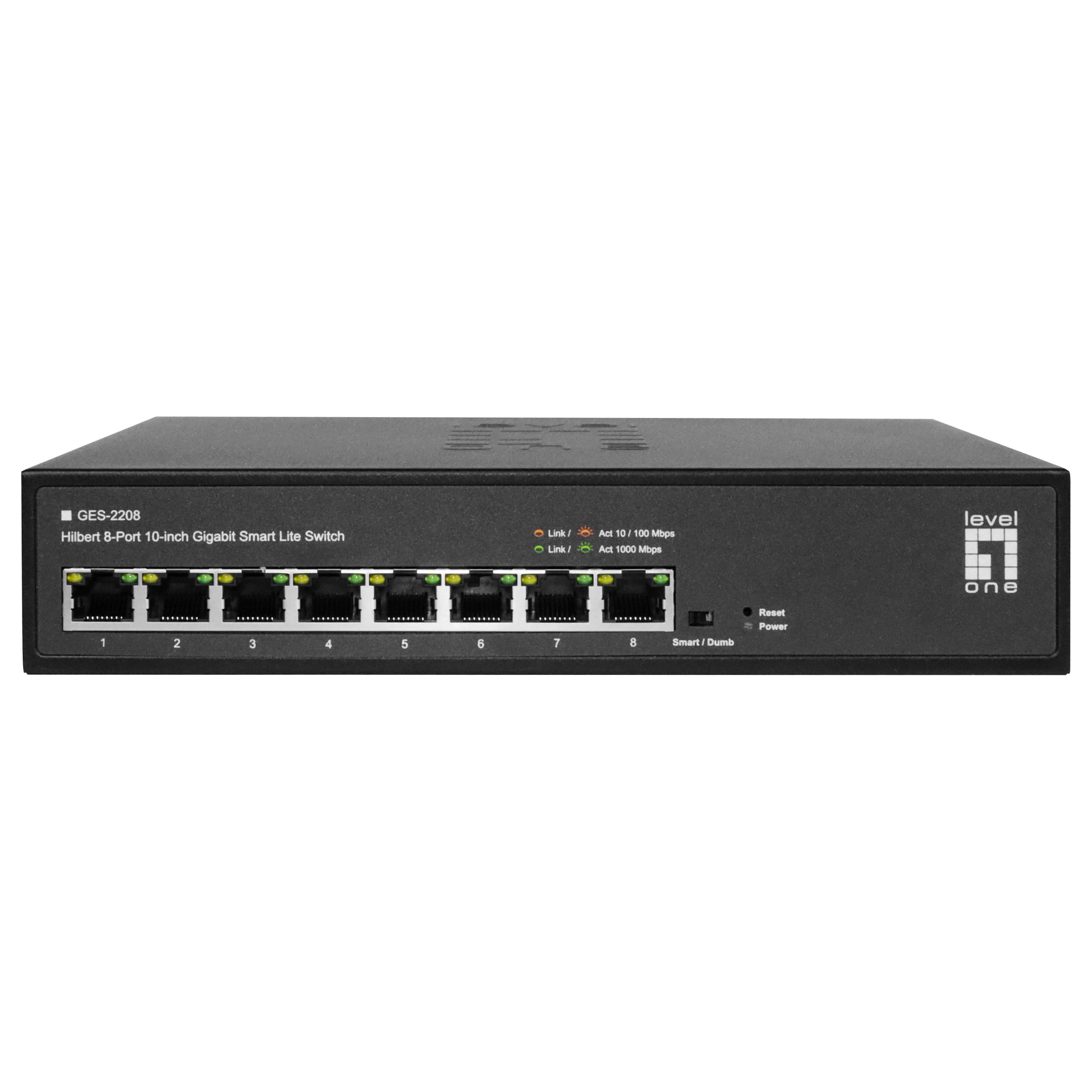 LevelOne Hilbert 10” 8-port Gigabit Smart Lite switch (8×RJ45 10/100/1000)