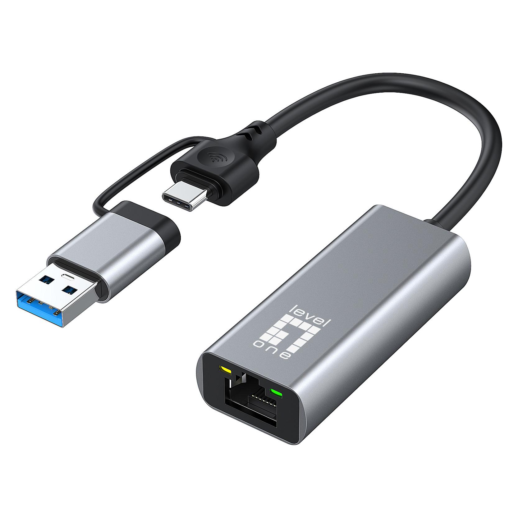 LevelOne USB-0423 USB til Ethernet netværksadapter 2,5 Gigabit med USB-A og USB-C