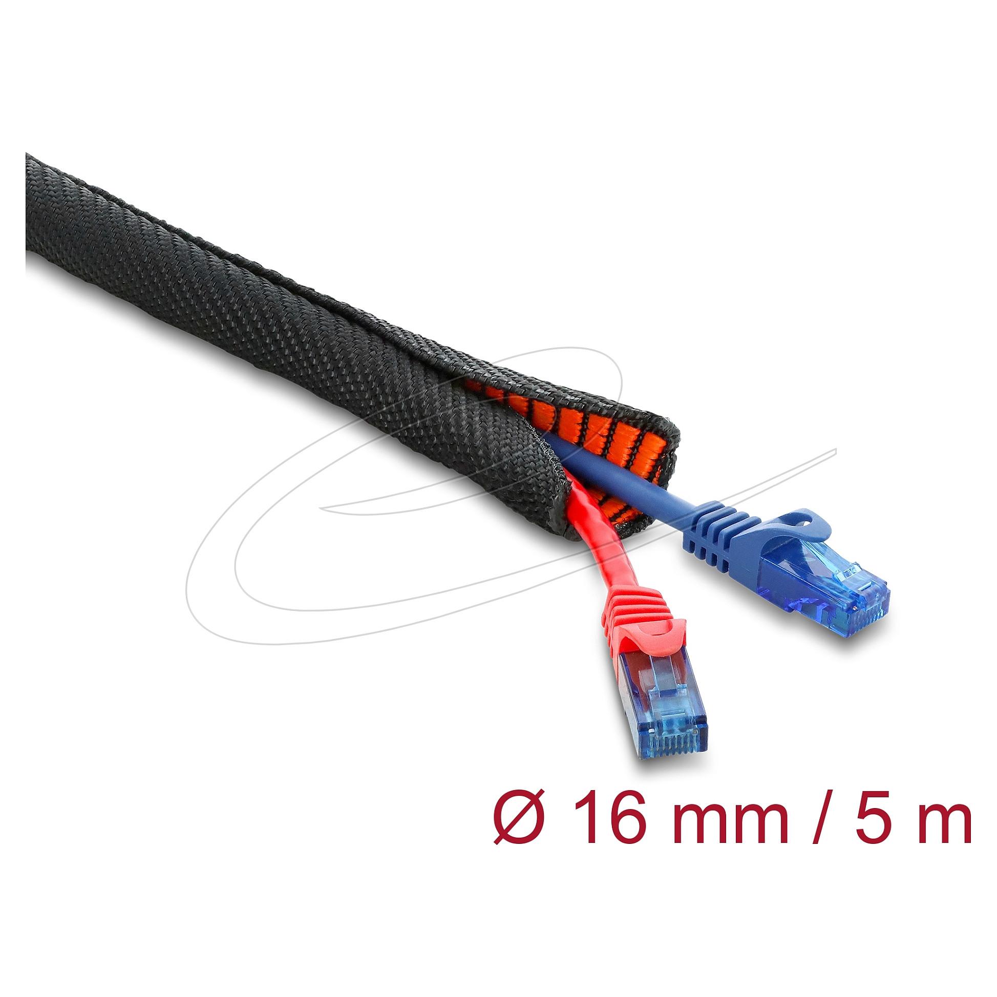 Kabelbeskyttelsesslange DeLOCK 19021 selvlukkende dobbeltlag - 5 m x 16 mm sort