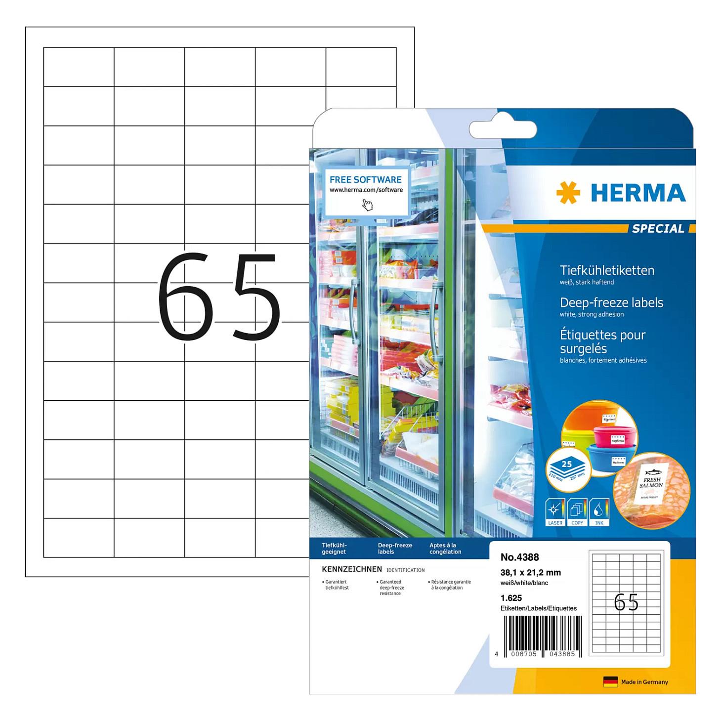 HERMA Special - Hvid - 38.1 x 21.2 mm 1625 etikette(r) (25 ark x 65) permanent selvklæbende matte dybfrost-papirmærkater