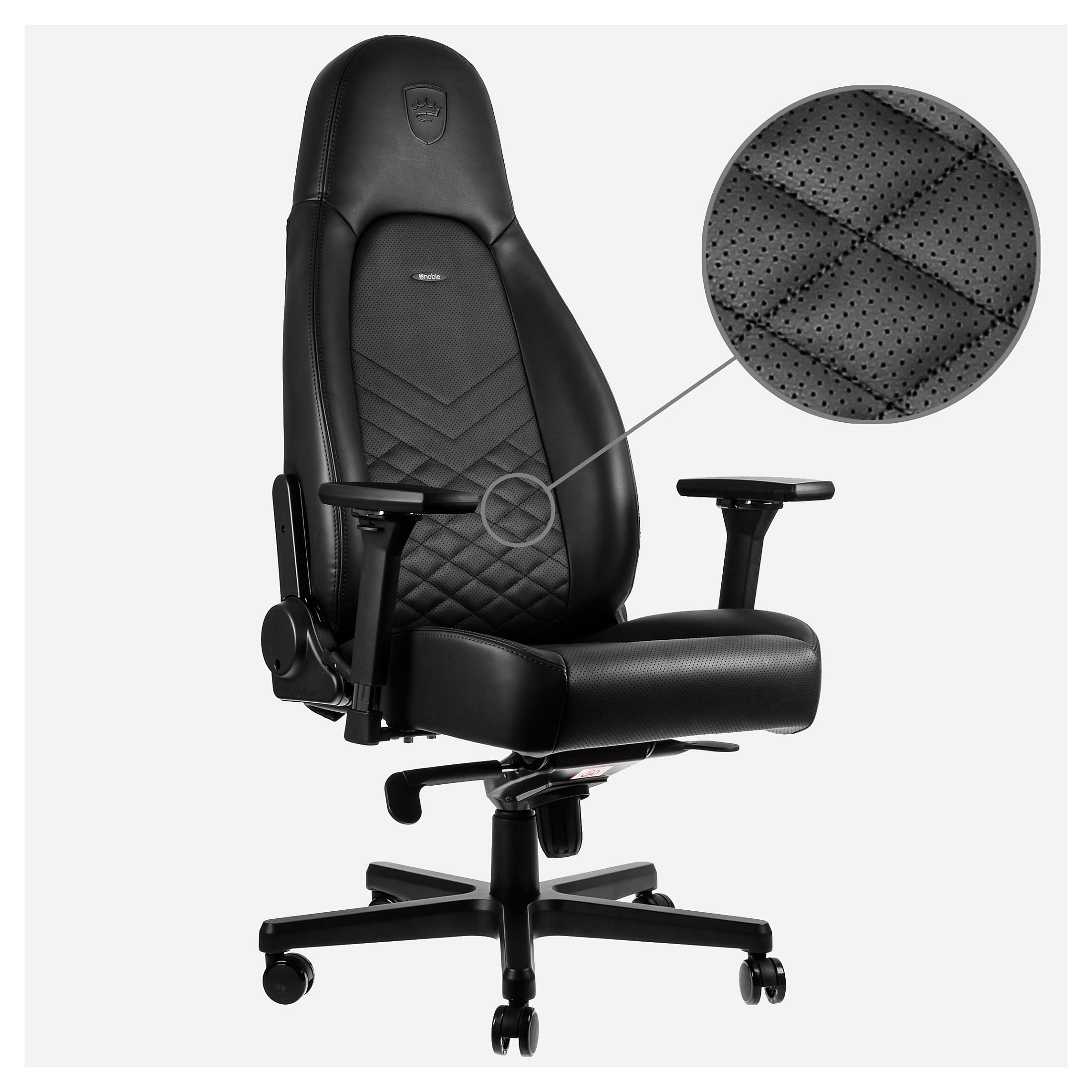 noblechairs Icon, Polstret sæde og ryglæn, Sort, Kunstigt læder, Polyurethan (PU)