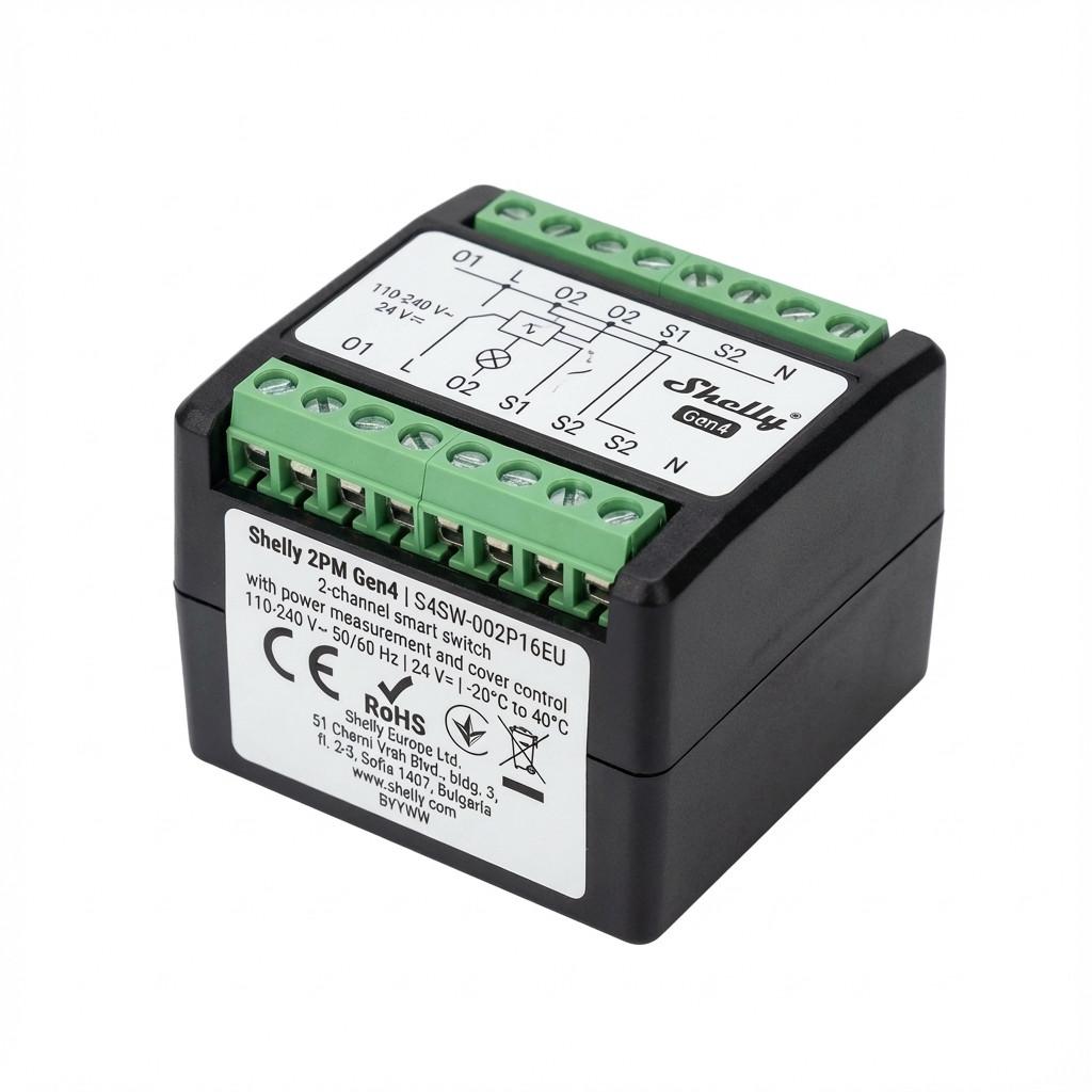 Shelly 2PM Gen4 4-pack - WiFI & Zigbee relæ/jalousi, 2 kanaler med effektmåling (24VDC/230VAC)