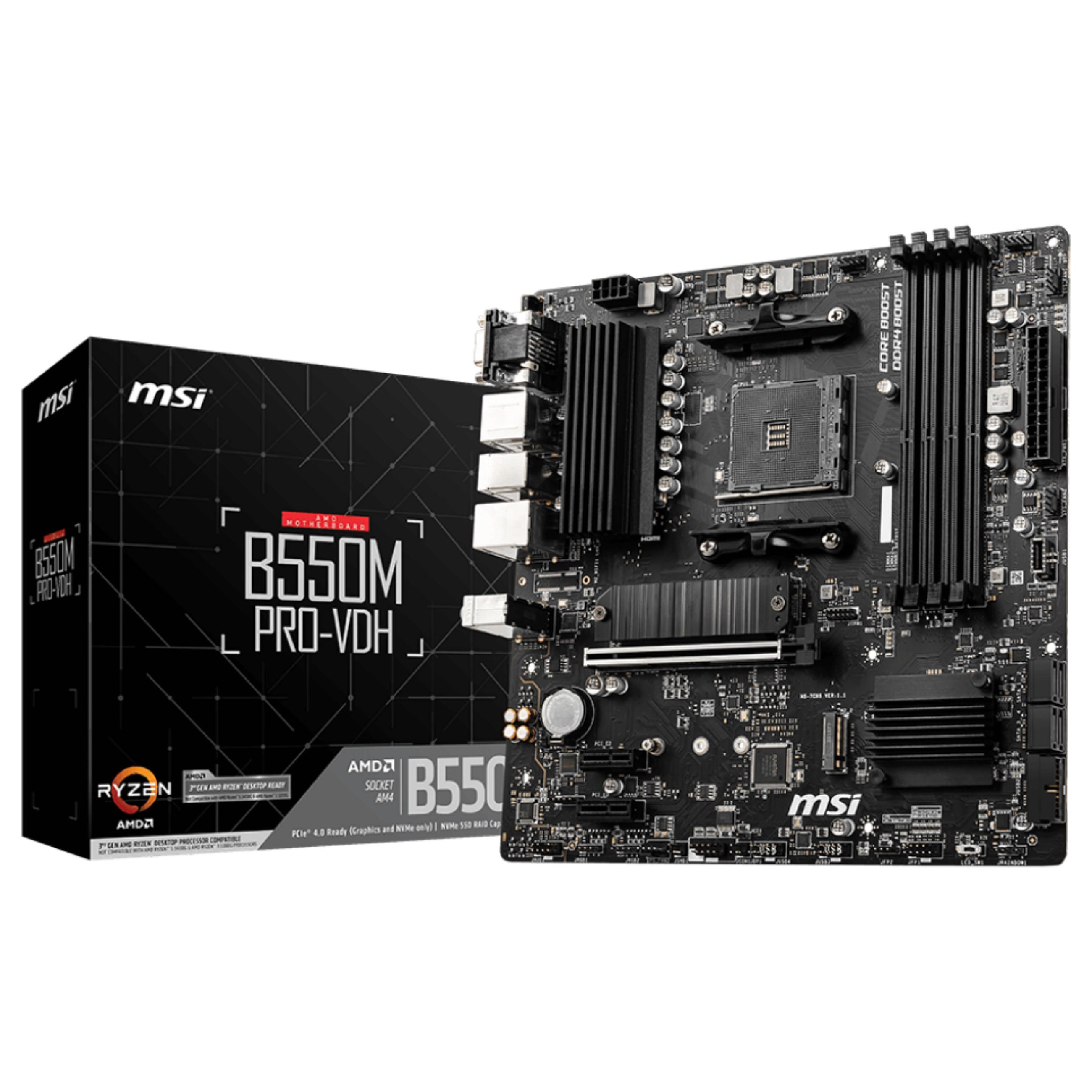 MSI B550M PRO-VDH Bundkort - AMD B550, Socket AM4, Micro ATX (Understøtter 3. gen Ryzen)