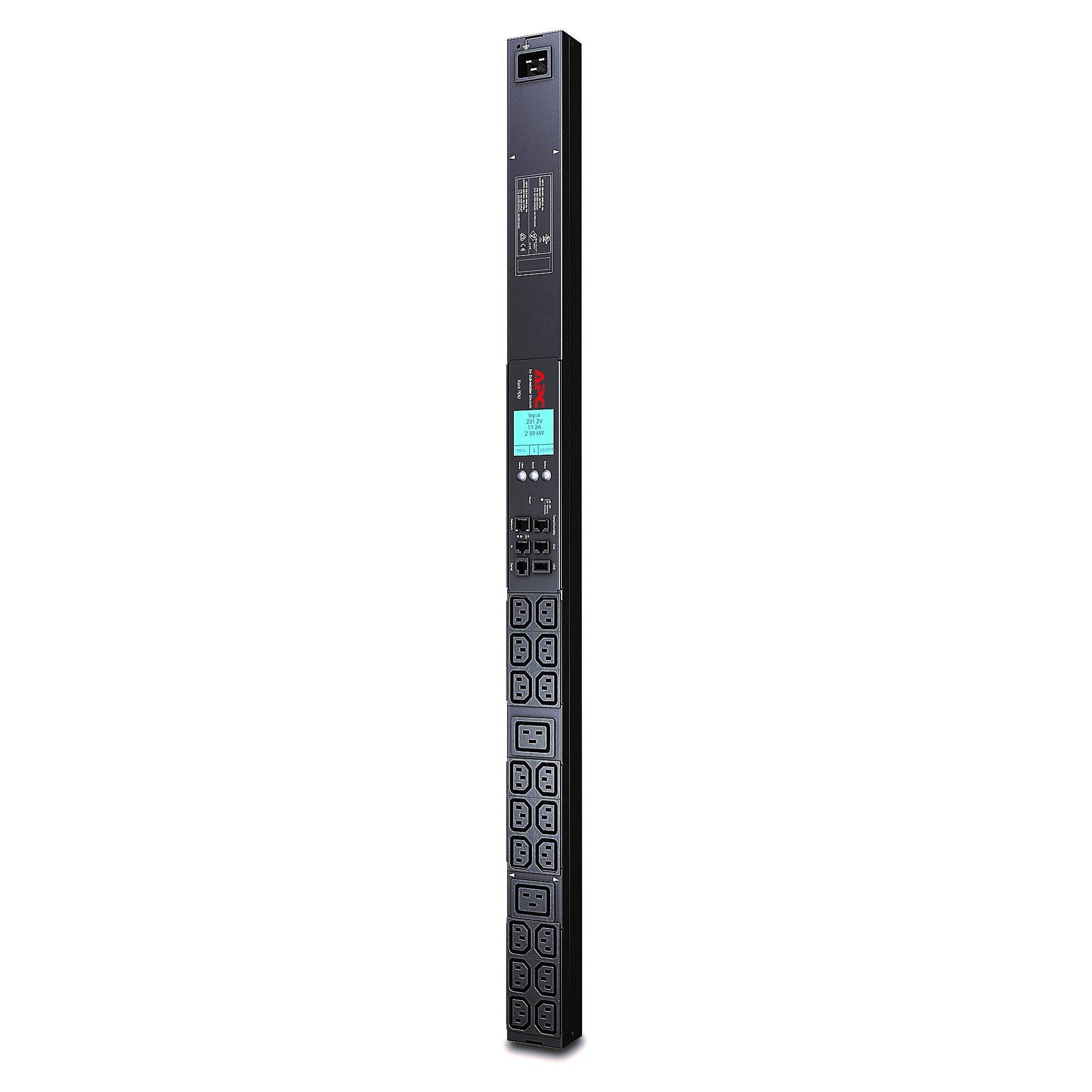 APC Metered Rack PDU - Strømfordelingsenhed (rackversion) - AC 200/208/230 V - RS-232 - input: IEC 60320 C20 - output-stikforbindelser: 20 (power IEC 60320 C13, IEC 60320 C19) - sort - for P/N: AR4032A, AR4038LA, NBPD0150, SMX3KR2UNCX145, SRT5KRMXLT-A, SRT6KRMXLT-A, SRT8KRMXLT-A