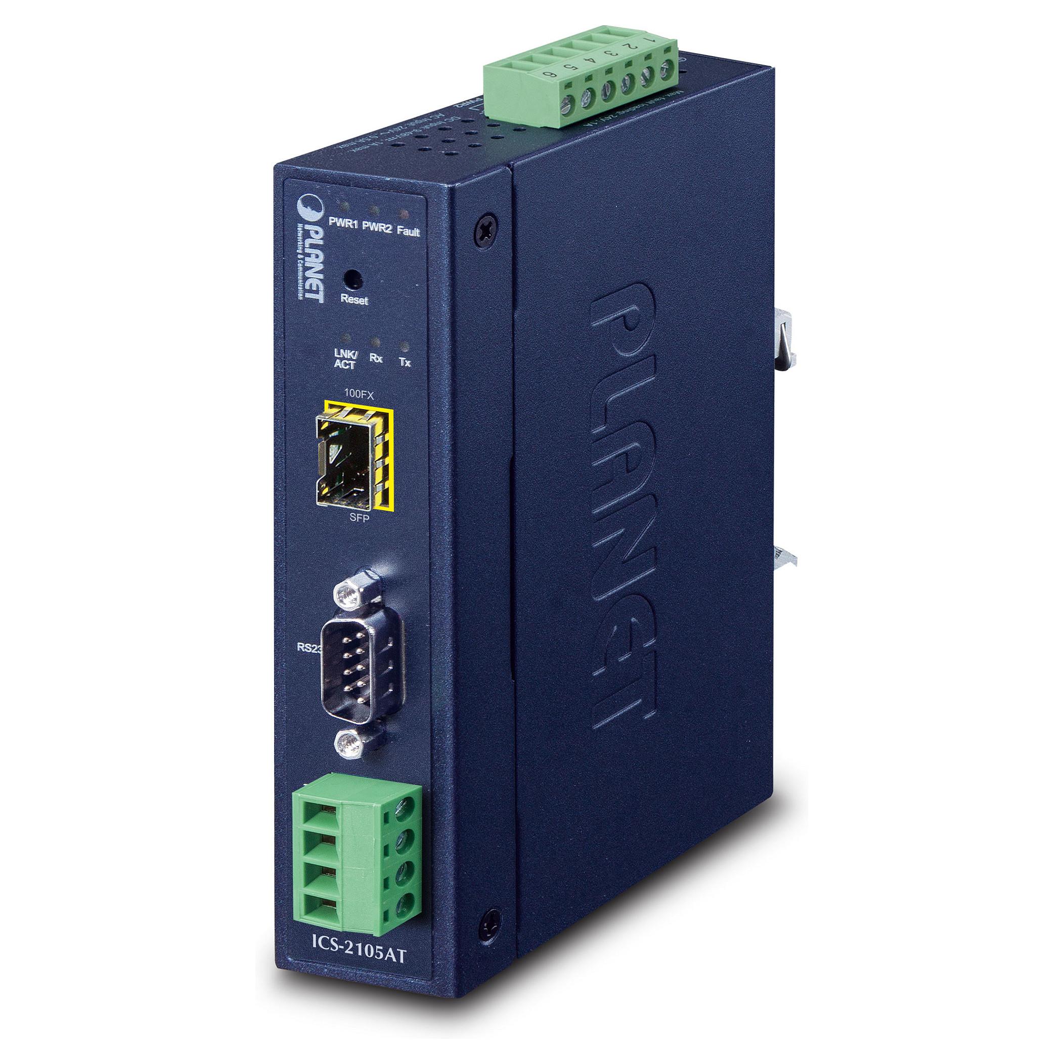 PLANET ICS-2105AT industriel seriel server med 2 serielle porte og 100FX SFP - blå