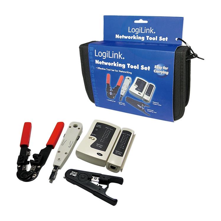 LogiLink netværksværktøjssæt med taske - værktøj og tester til RJ-11, RJ-12 og RJ-45