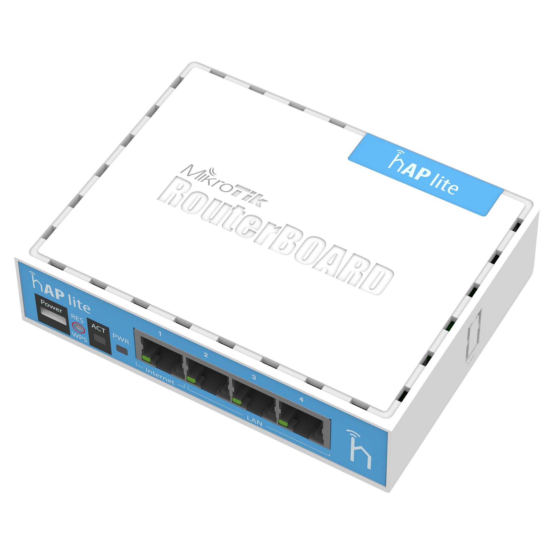 MikroTik hAP lite RB941-2nD trådløs router 2,4 GHz med 4 x RJ-45, hvid