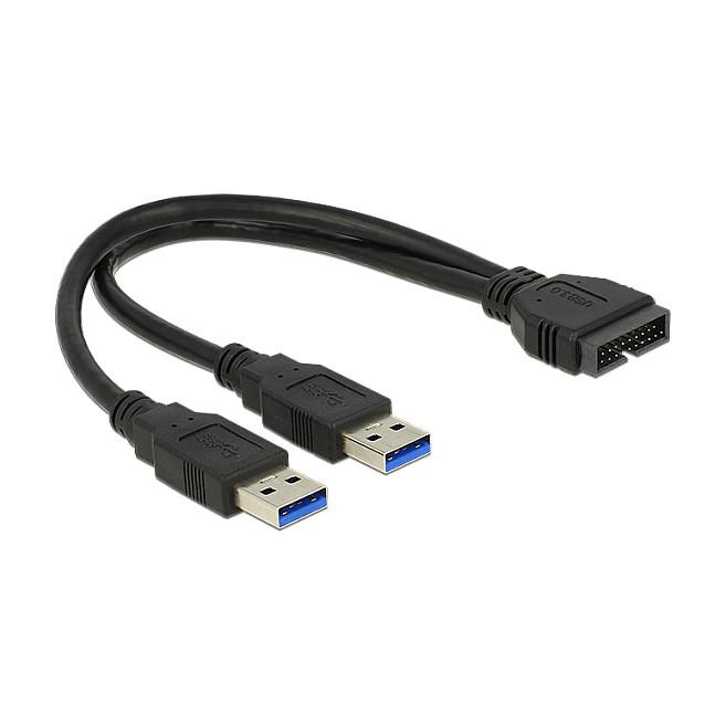 Delock - USB intern til ekstern kabel - 19 pin USB 3.0 samlekasse (han) til USB Type A (han) - 25 cm - sort