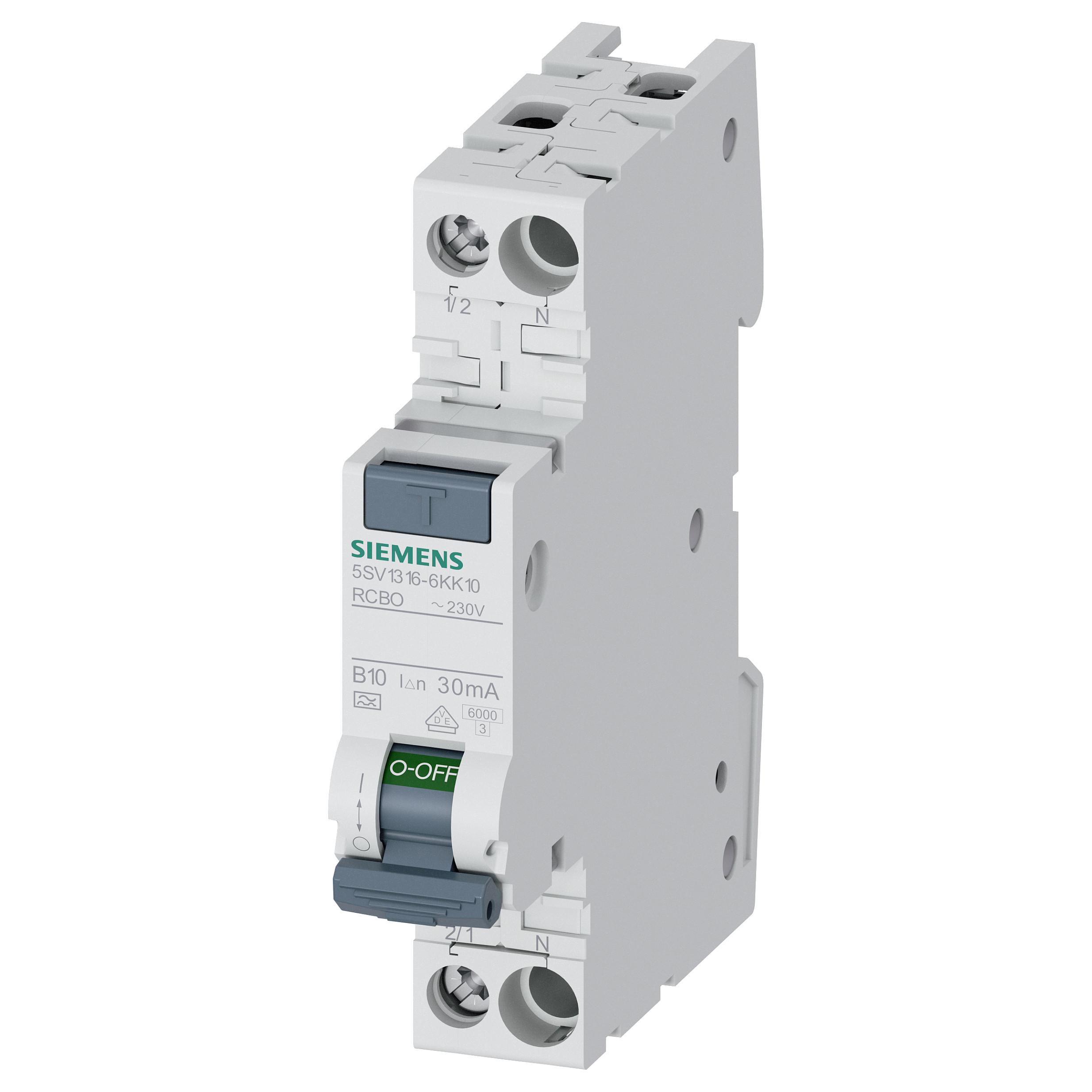 Siemens 5SV13166KK10 RCBO Kombiafbryder - 1P+N, 10A, 230V, 30mA (B)