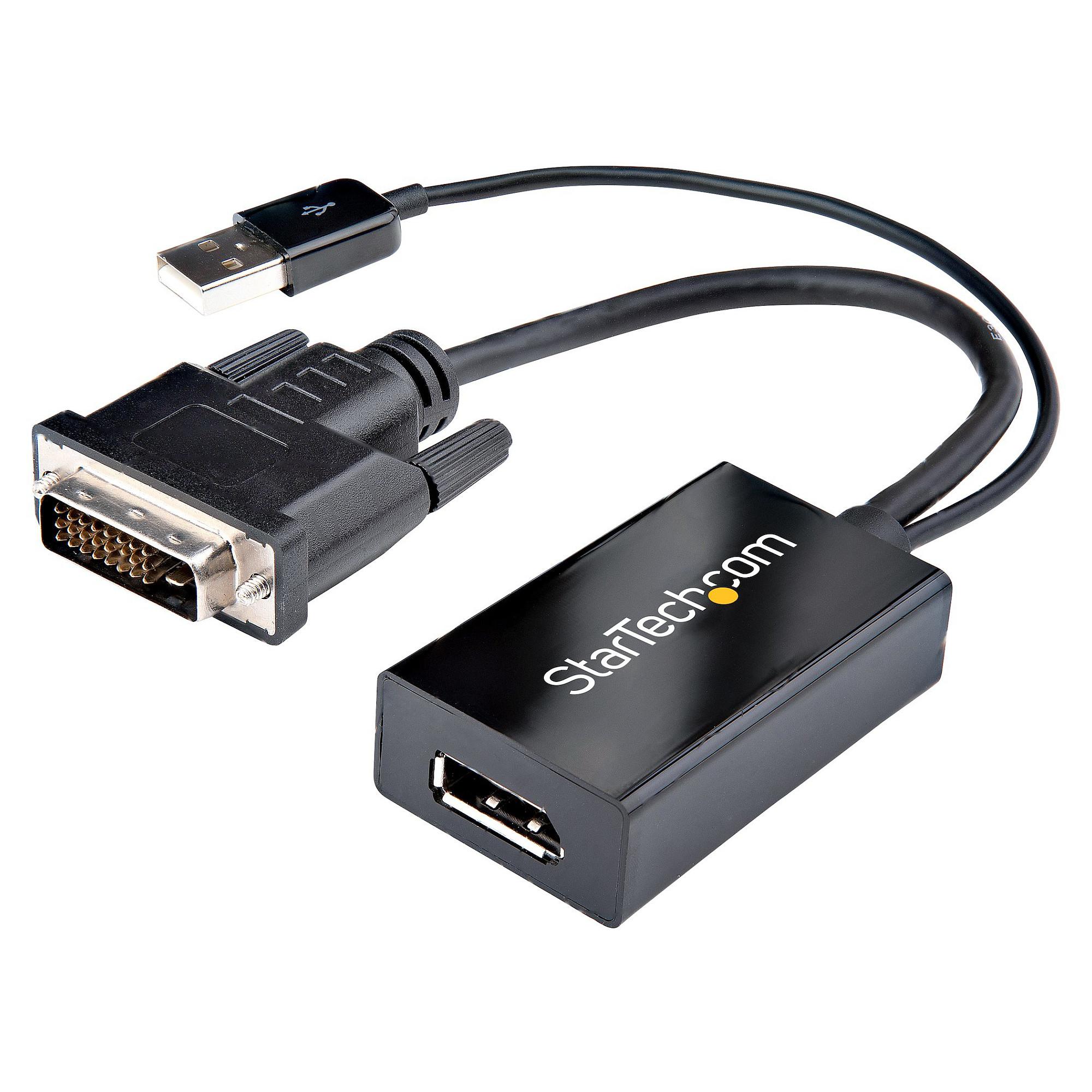 StarTech DVI to DisplayPort Adapter - USB Power - 1920 x 1200 - DVI to DisplayPort Converter - Video Adapter - DVI-D to DP (DVI2DP2) - Videoadapter - dobbeltlink - DVI-D (han) til DisplayPort (hun) - USB-strøm