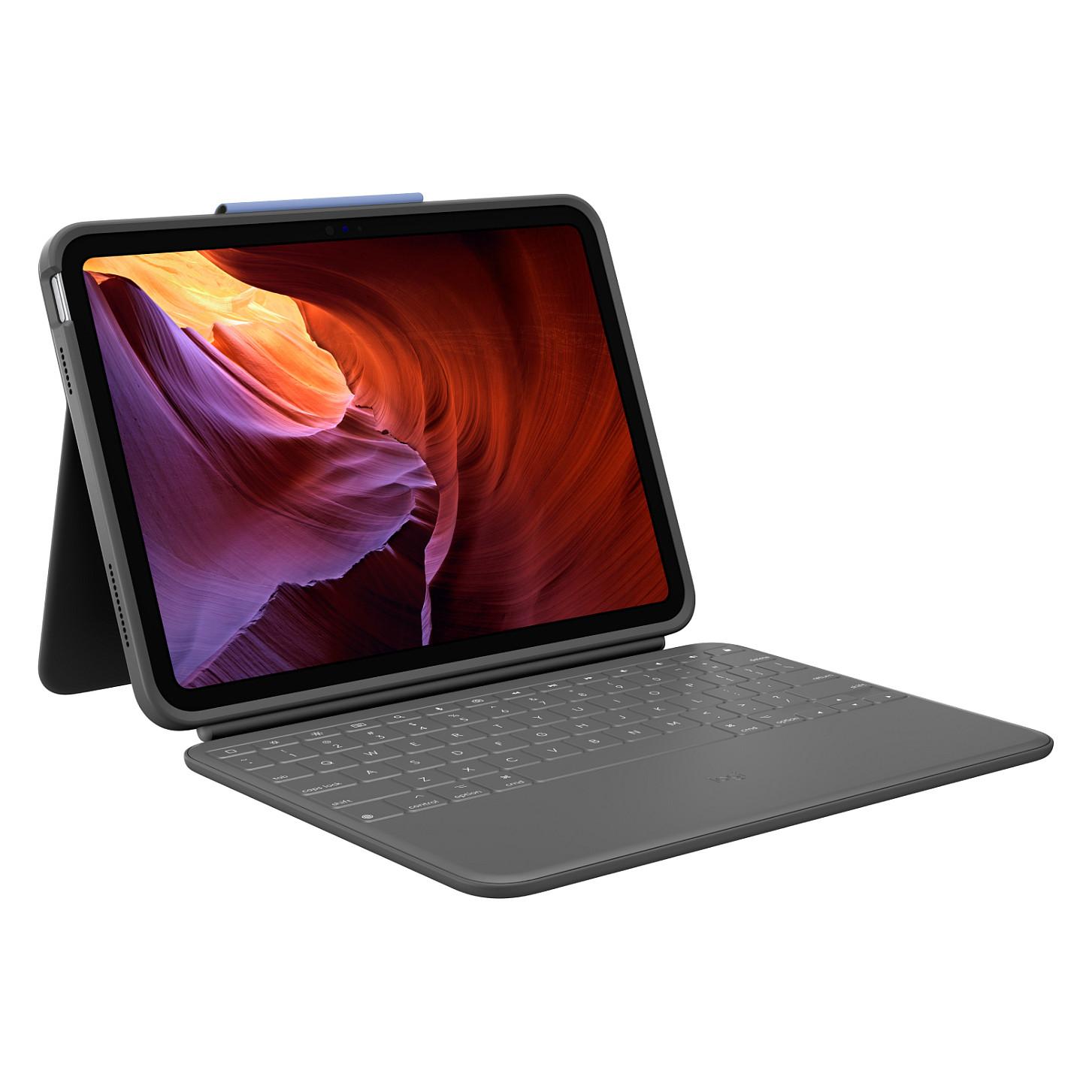 Logitech Rugged Folio - Tastatur og folio-kasse - Apple Smart connector - QWERTY - US International - grafit - for Apple 10.9-inch iPad (10. generation)