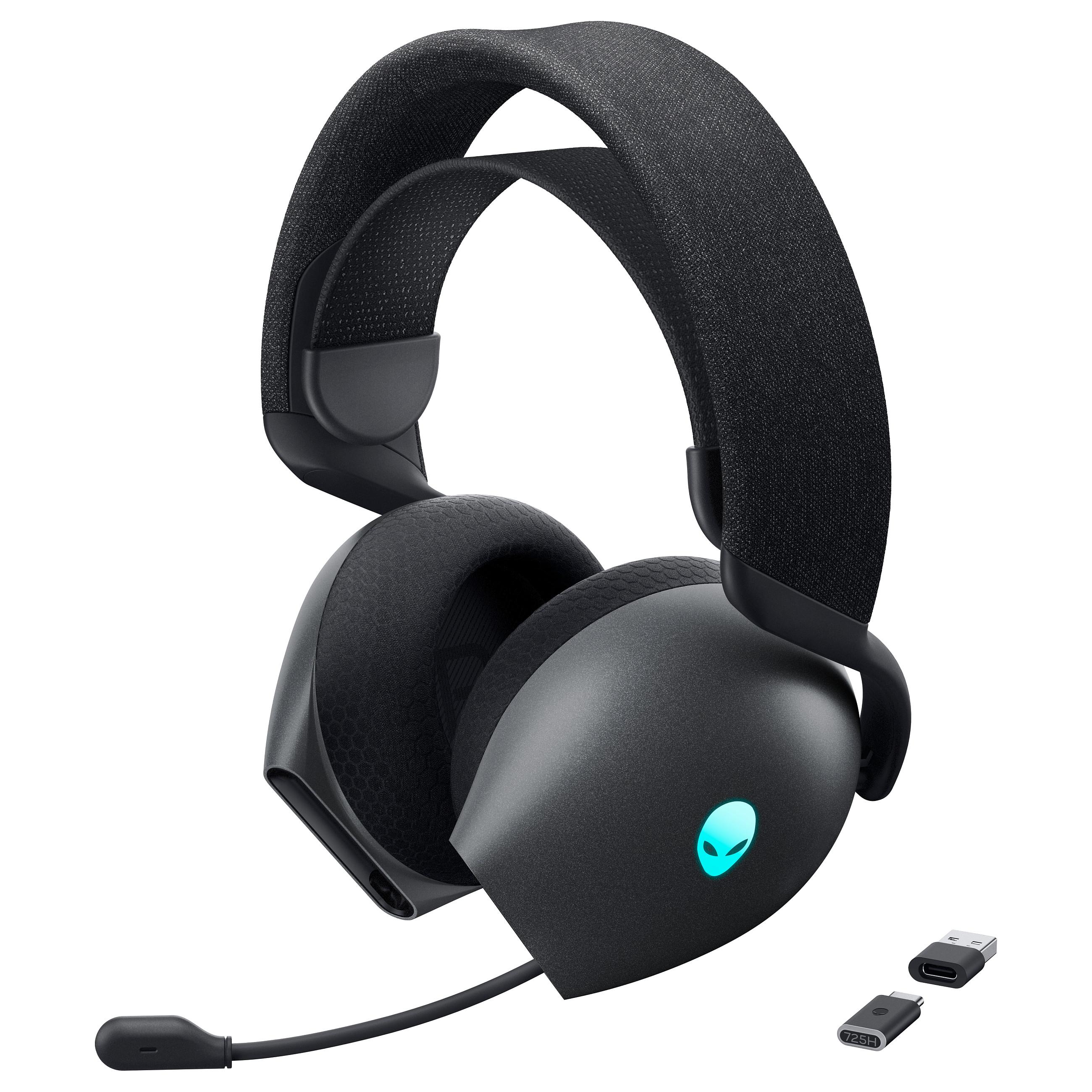 Alienware Tri-Mode Wireless Gaming Headset AW725H - Headset - fuld størrelse - Bluetooth/2,4 GHz radiofrekvens - trådløs, kablet - 3,5 mm jackstik - Dark Side of the Moon