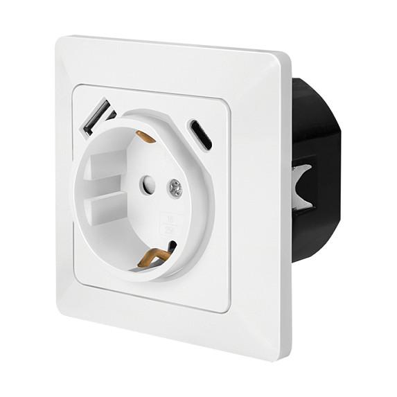 Vægudtag LogiLink med 1 stikkontakt, USB-A og USB-C - hvid