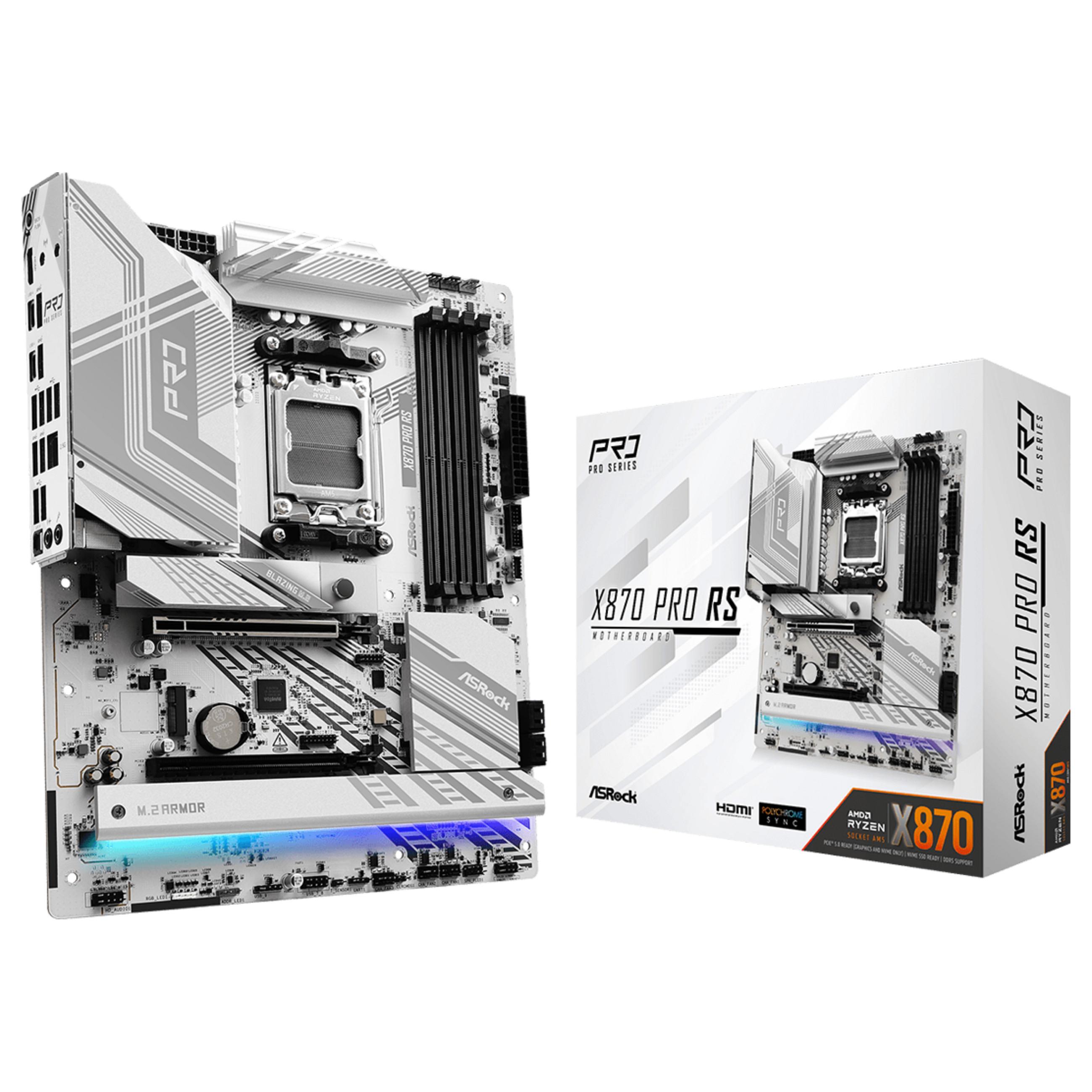 ASRock X870 Pro RS - Bundkort - ATX - Socket AM5 - AMD X870 Chipset - USB4, USB 3.2 Gen 1, USB-C 3.2 Gen 2x2 - 2.5 Gigabit LAN - onboard grafik (CPU påkrævet) - HD Audio (8-kanaler)