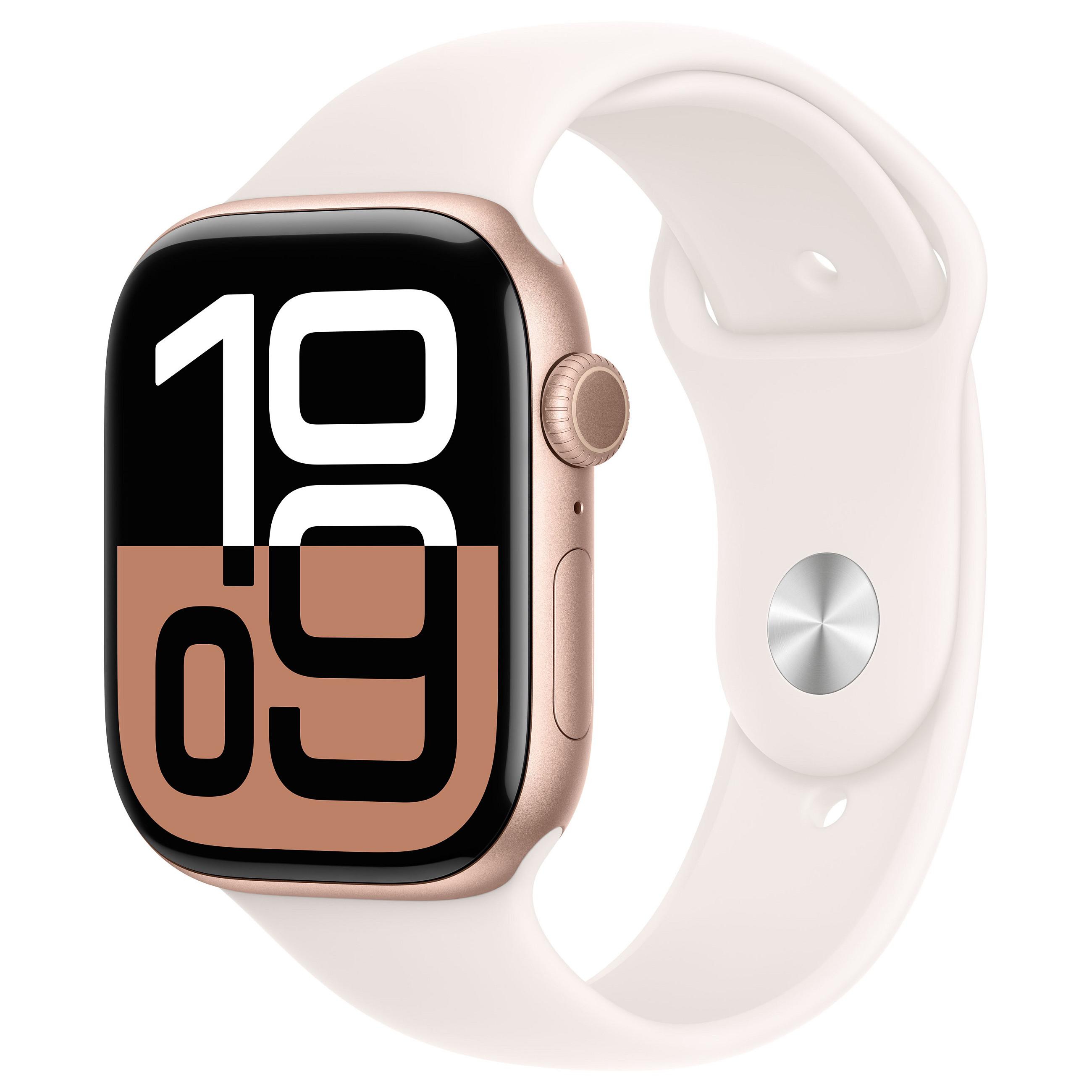 Apple Watch Series 10 (GPS + Cellular) - 46 mm - roseguldaluminium - smart ur med sportsbånd - fluoroelastomer - lyserød - båndstørrelse: M/L - 64 GB - LTE, Wi-Fi 4, UWB, Bluetooth - 4G - 35.3 g