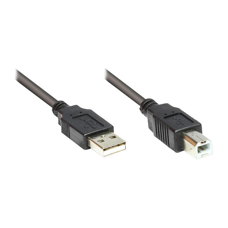 USB 2.0-kabel Good Connections A han til B han - sort, 5 m