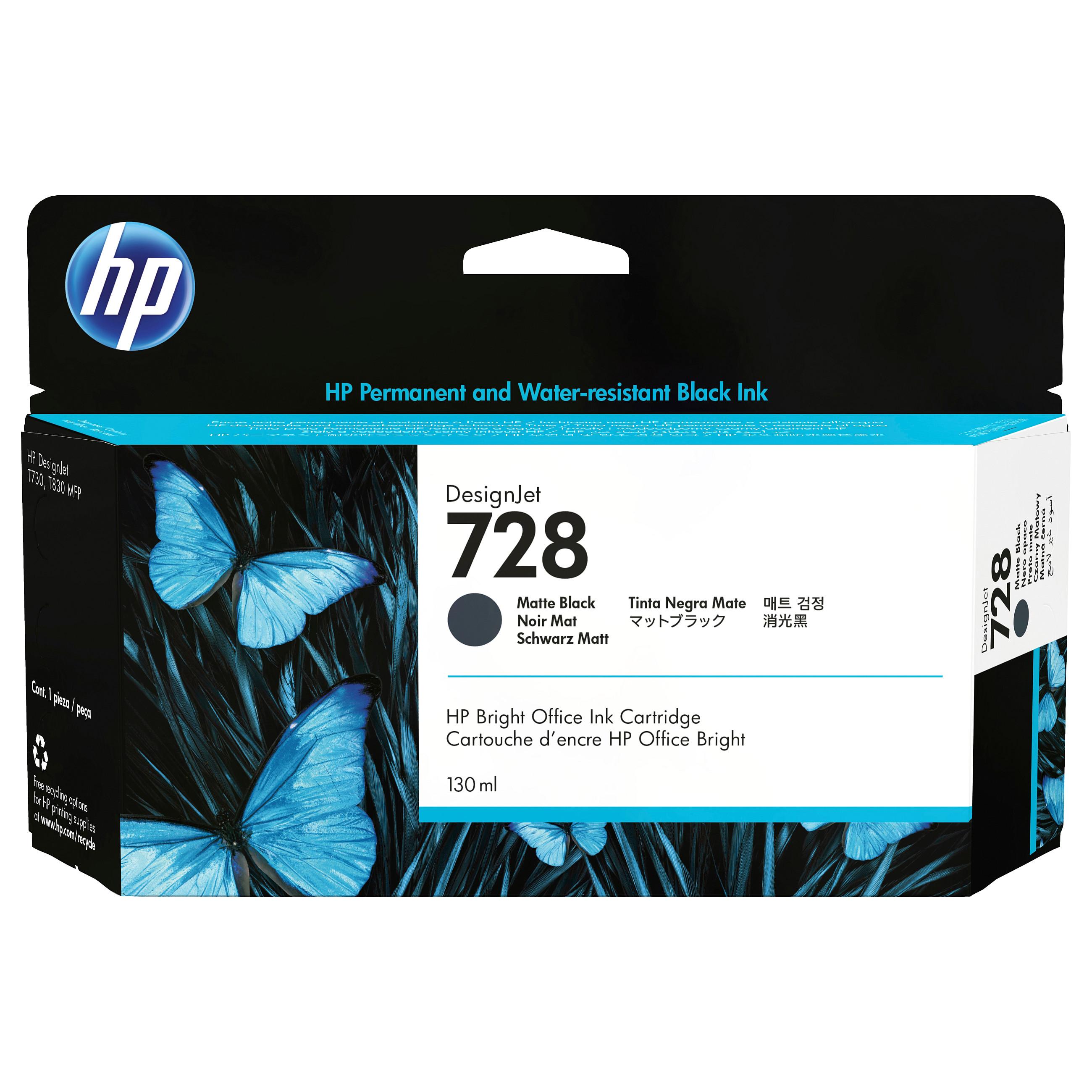 Blækpatron HP 728 DesignJet mat sort - 130 ml