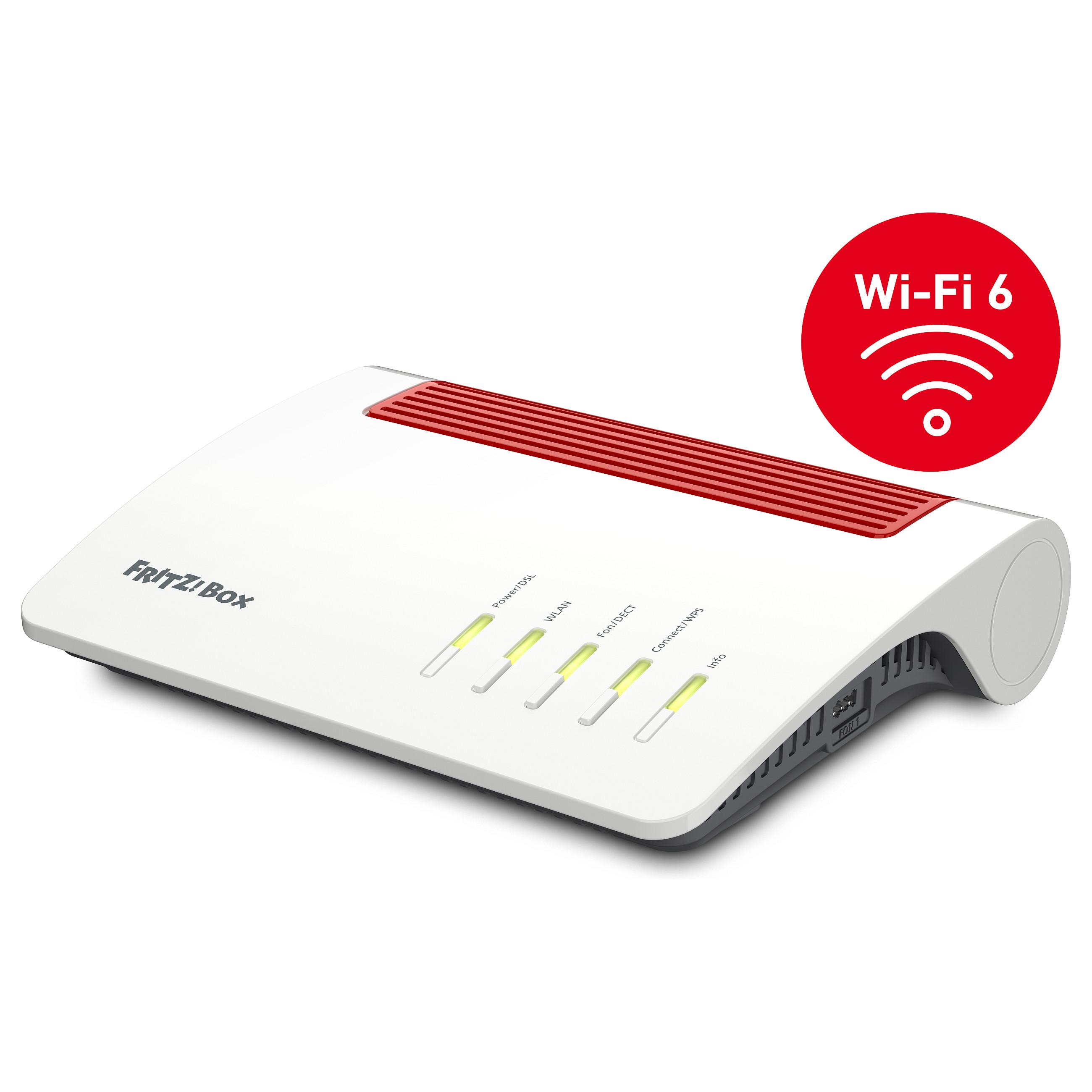 FRITZ!Box 7590 AX - Trådløs router - DSL-modem 4-port switch - 1GbE - Wi-Fi 6 - Dual Band - VoIP telefon adapter (DECT)