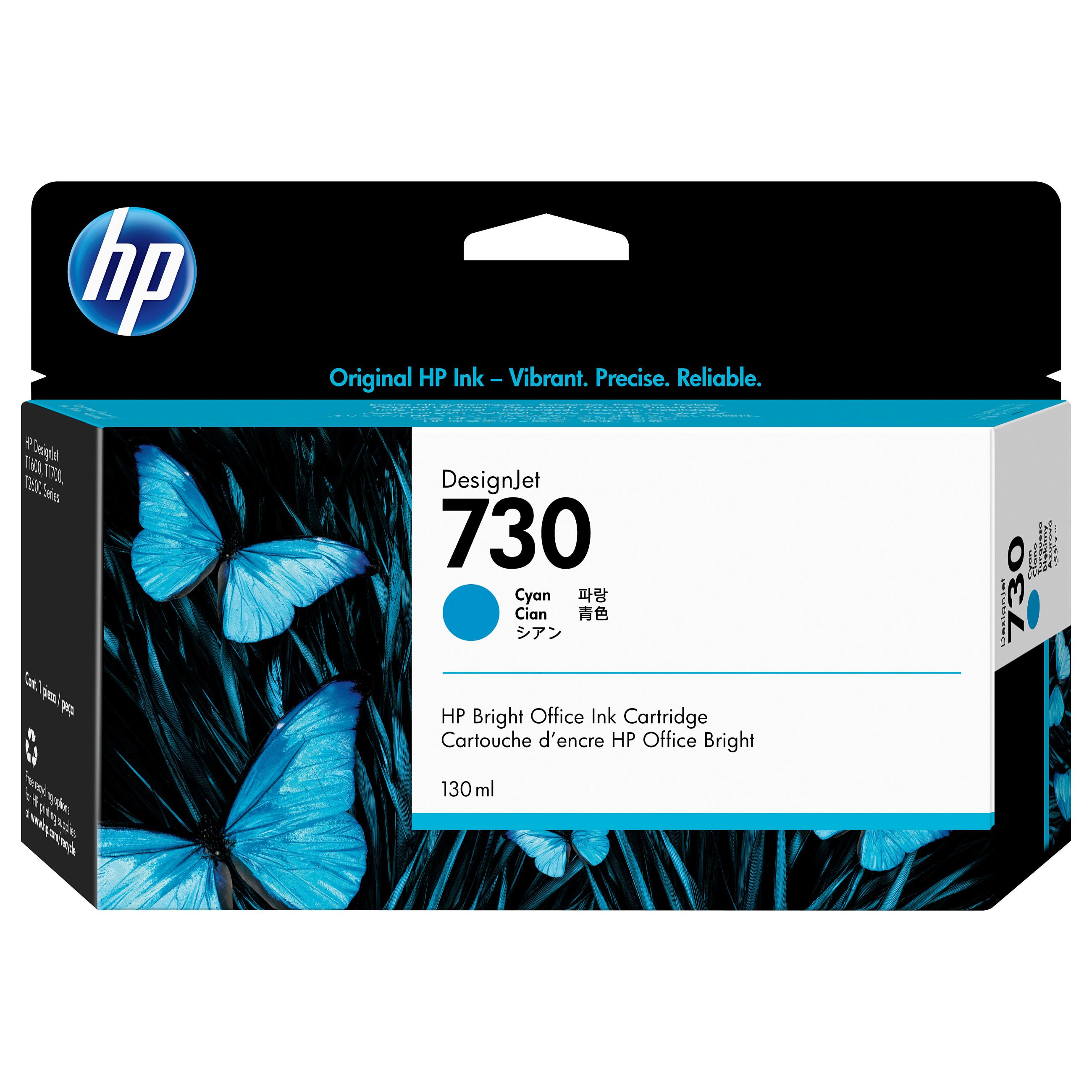 HP 730 cyan blækpatron 130 ml til HP DesignJet T1600, T1700 og T2600-serien