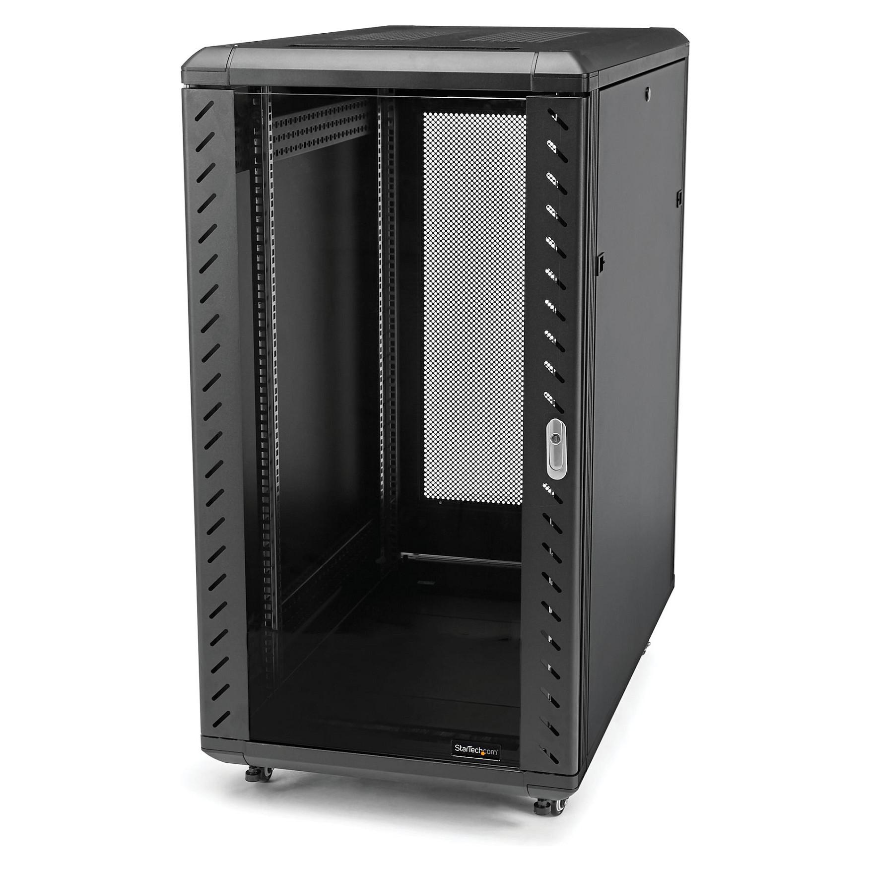 Startech 18U 19 Server Rack Cabinet, 4 Post Adjustable Depth (6-32)Locking Knock Down Network/Computer Equipment Enclosure, Mobile with Glass Door & Casters, HP ProLiant ThinkServer - Data Rack Enclosure (RK1836BKF) - Rack kabinet - 4-pæl - gulvstående - sort - 18U - 19