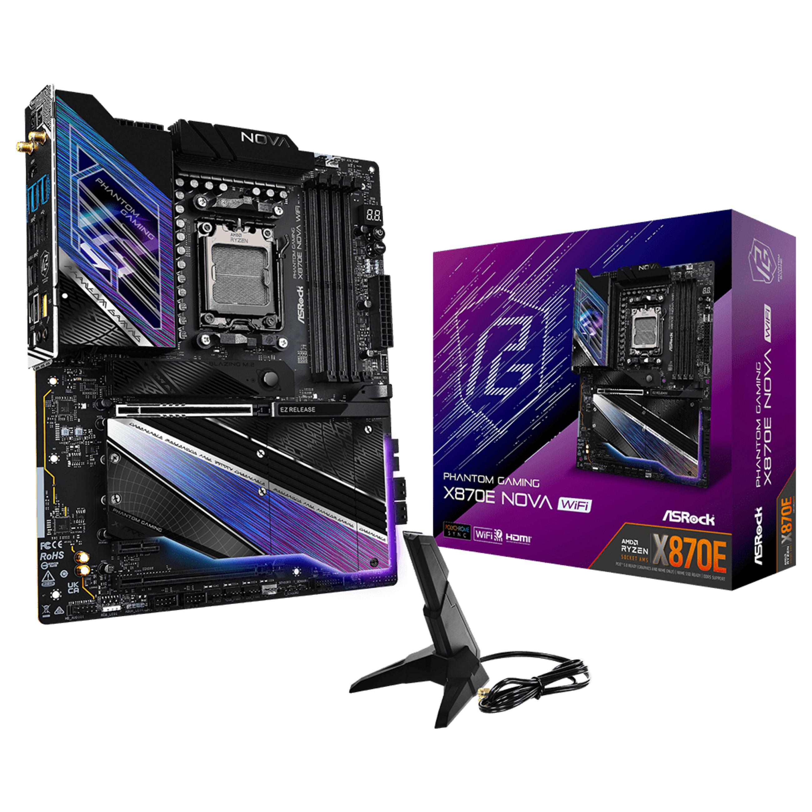 ASRock Phantom Gaming X870E NOVA WiFi ATX bundkort med Socket AM5 og AMD X870E