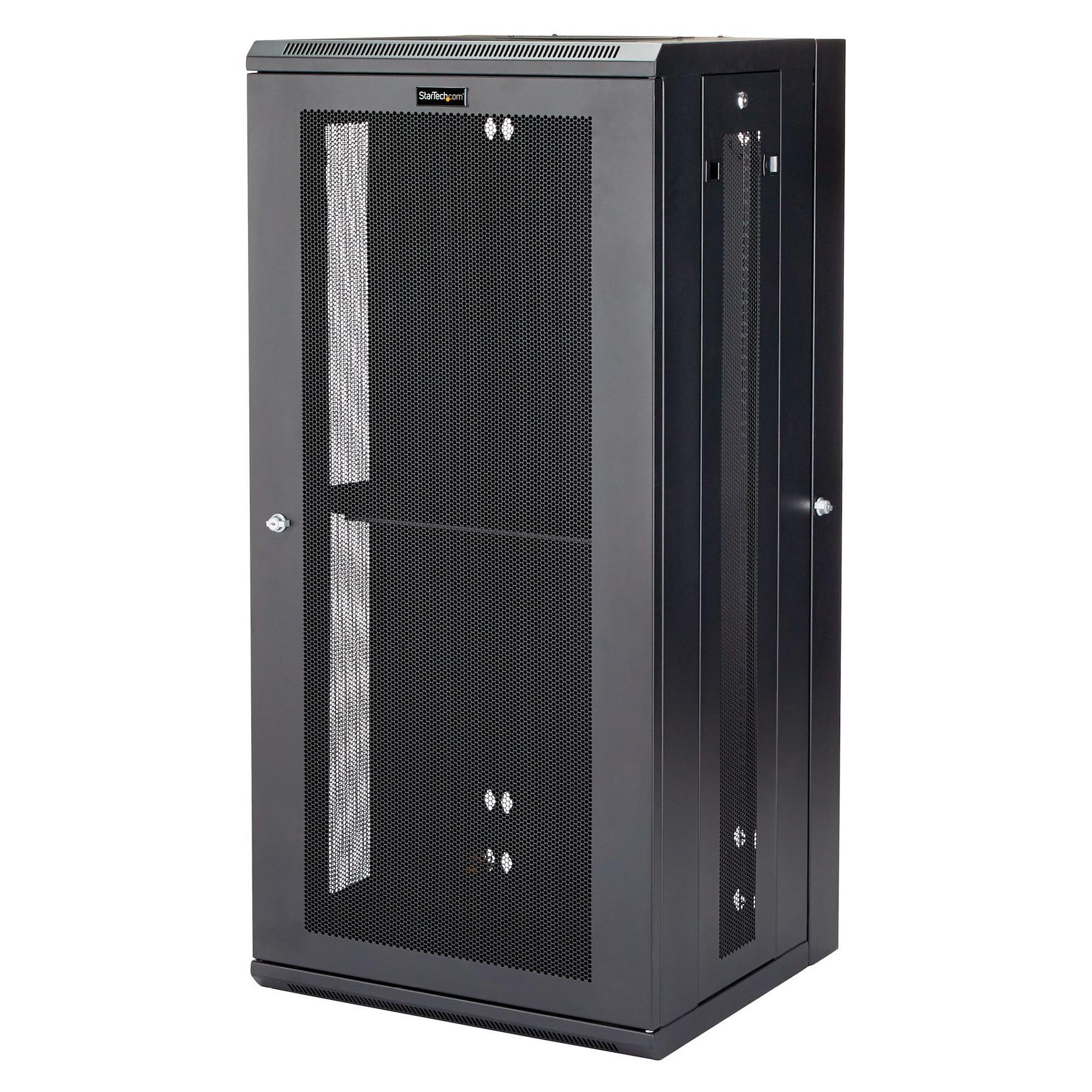 Startech 26U 19 Wall Mount Network Cabinet, 16 Deep Hinged Locking IT Network Switch Depth Enclosure, Assembled Vented Computer Equipment Data Rack with Shelf & Flexible Side Panels - 26U Vented Cabinet (RK2620WALHM) - Stativindelukkekabinet - vægmonterbar - sort - 26U